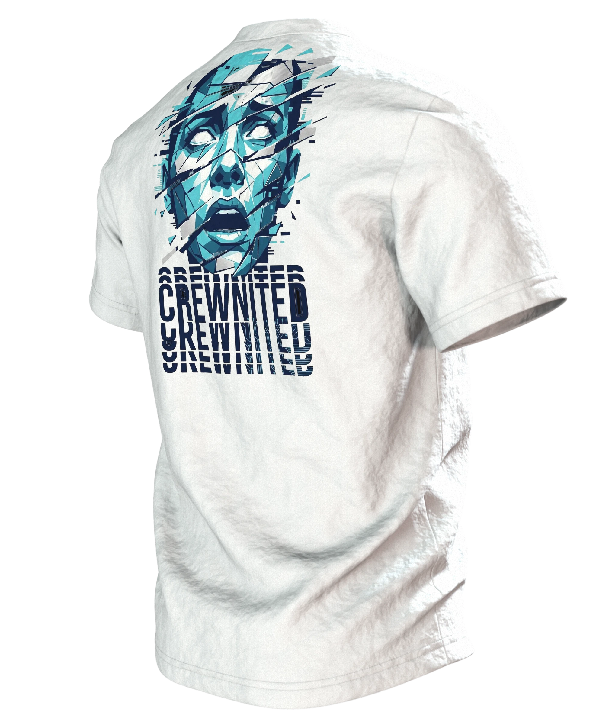 Zersplitterte Schrift T-Shirt, Rückseite schräg links