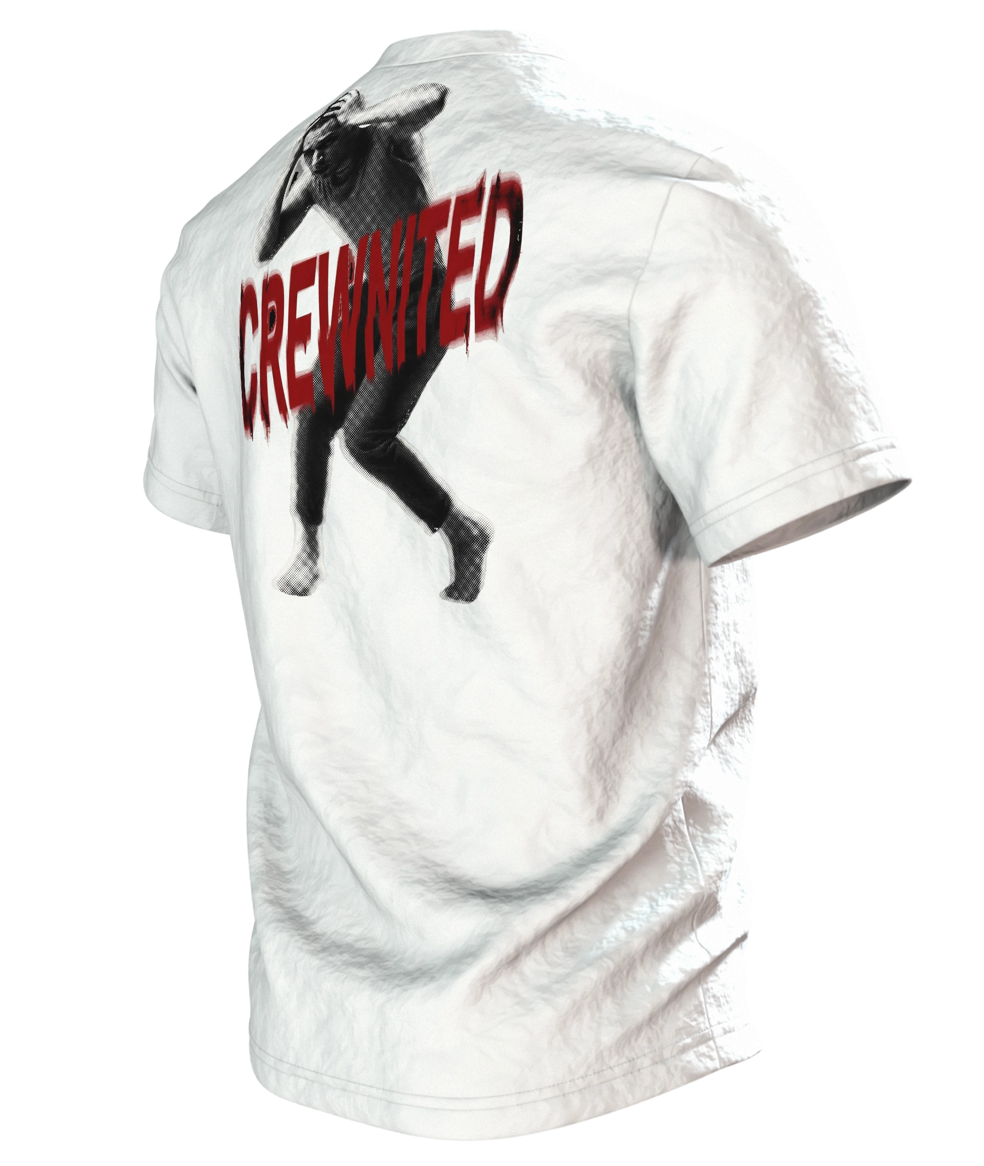 Crewnited Tanz T-Shirt, Halftone-Tänzer mit WN-Emblem und rotem Schriftzug, Rückseite schräg links