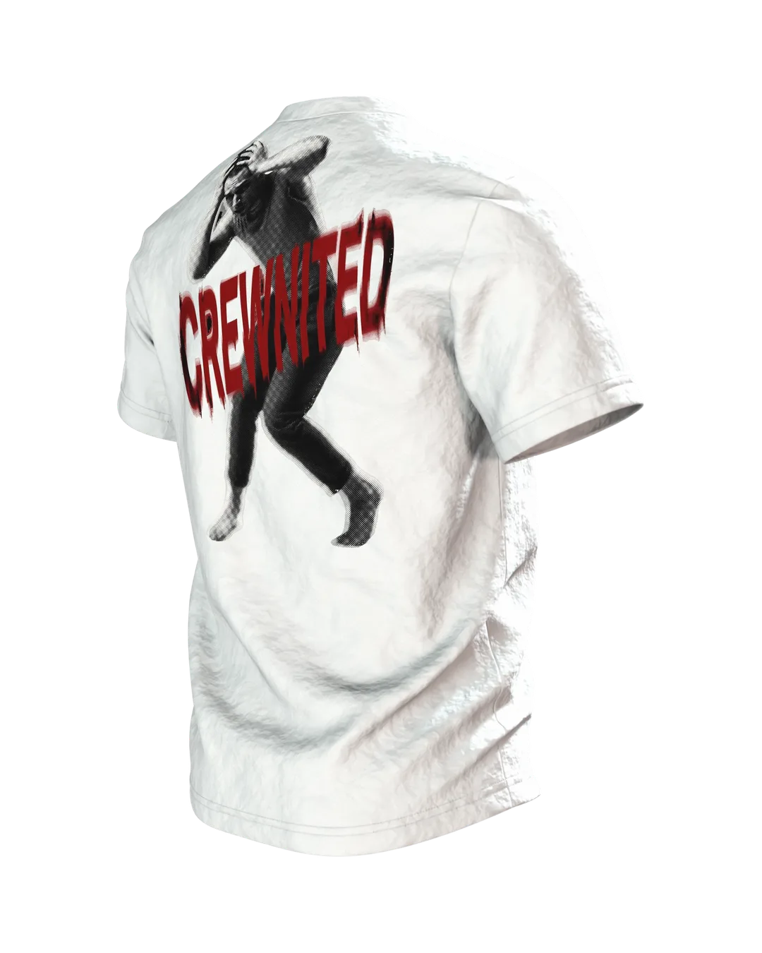 Crewnited Tanz T-Shirt, Halftone-Tänzer mit WN-Emblem und rotem Schriftzug, Rückseite schräg links