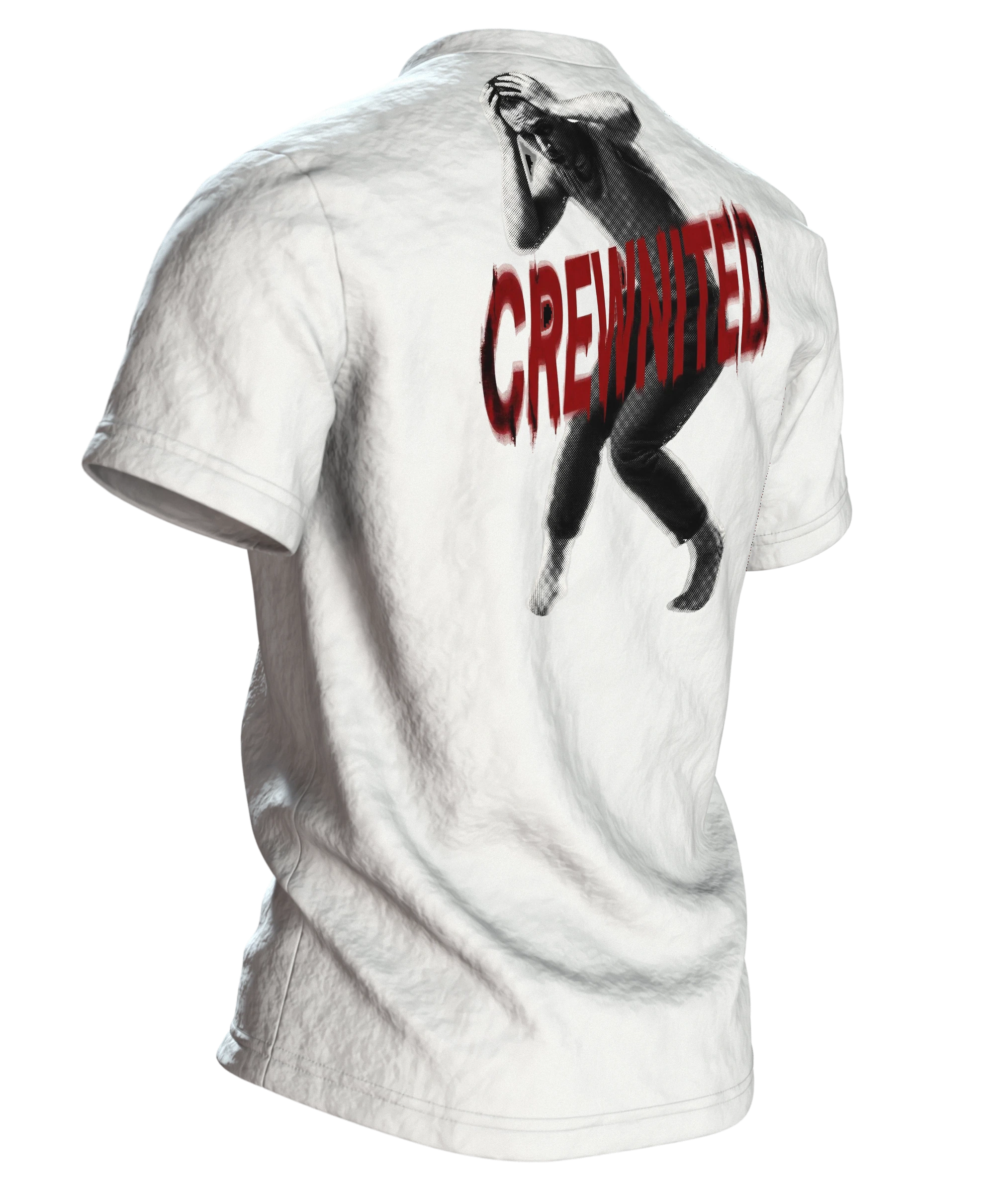 Crewnited Tanz T-Shirt, Halftone-Tänzer mit WN-Emblem und rotem Schriftzug, Rückseite schräg rechts