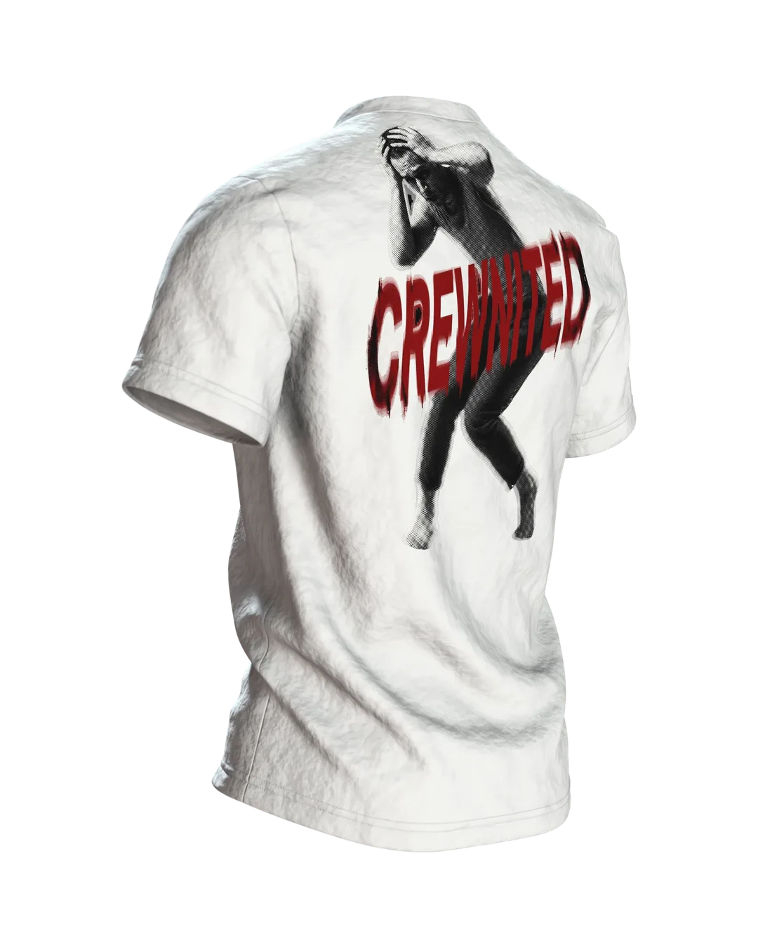 Crewnited Tanz T-Shirt, Halftone-Tänzer mit WN-Emblem und rotem Schriftzug, Rückseite schräg rechts