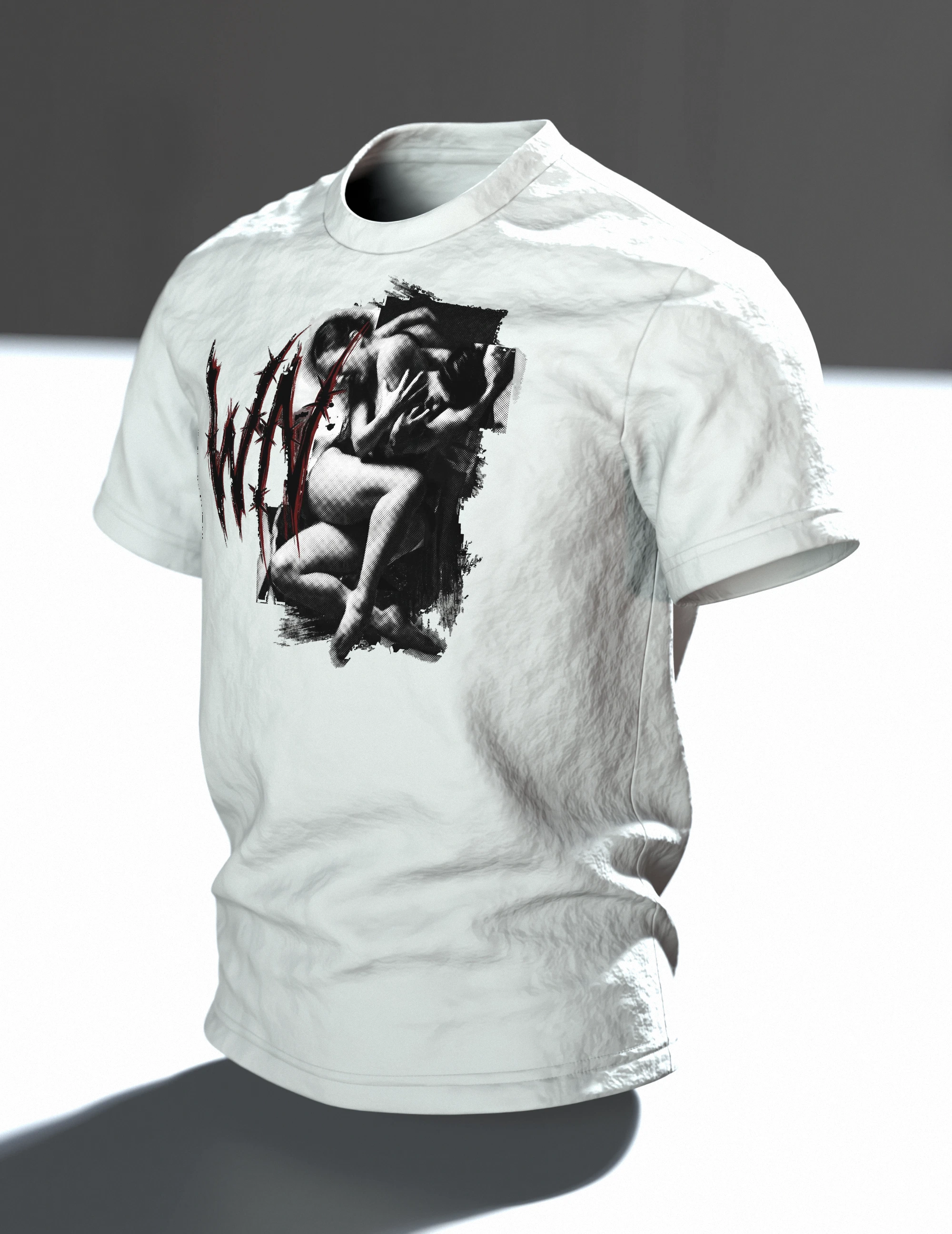 Crewnited Tanz T-Shirt, Halftone-Tänzer mit WN-Emblem und rotem Schriftzug, Im Raum, schräg