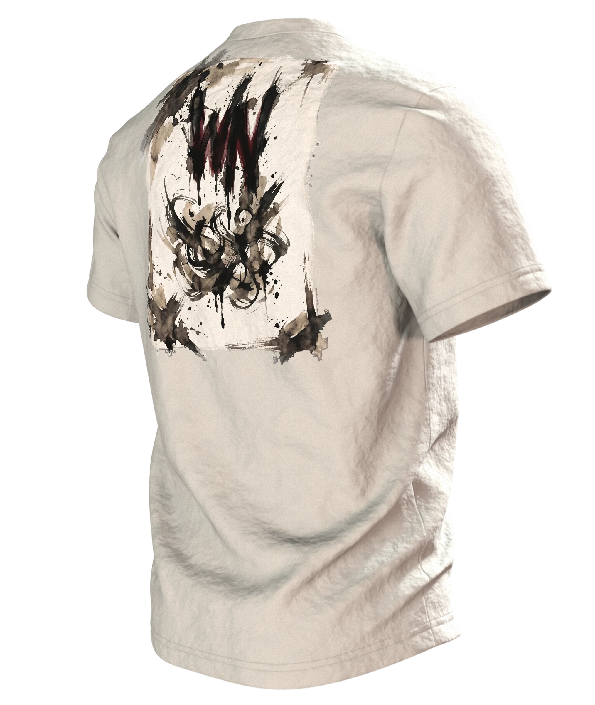 Abstrakte Schrift T-Shirt, Rückseite schräg links