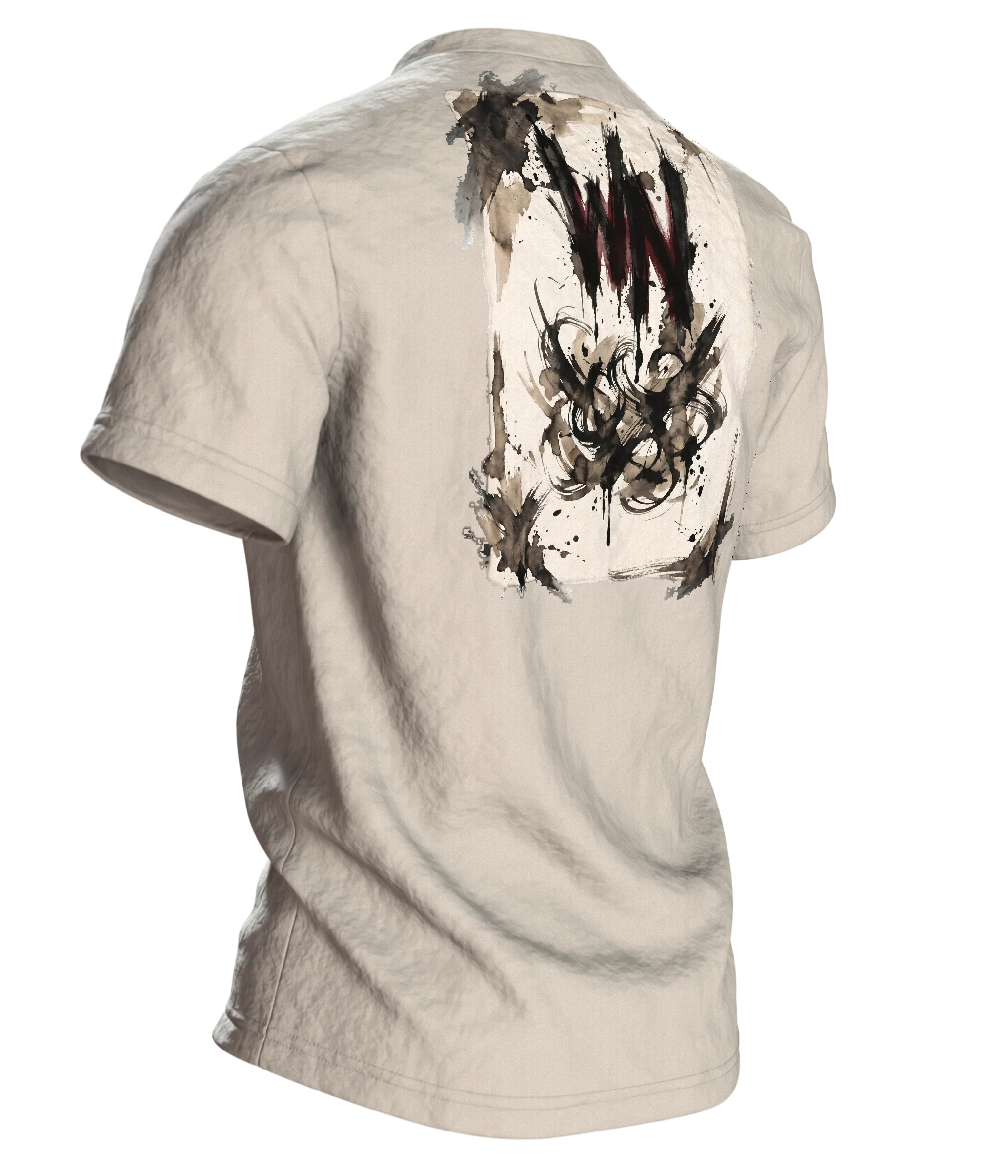 Abstrakte Schrift T-Shirt, Rückseite schräg rechts