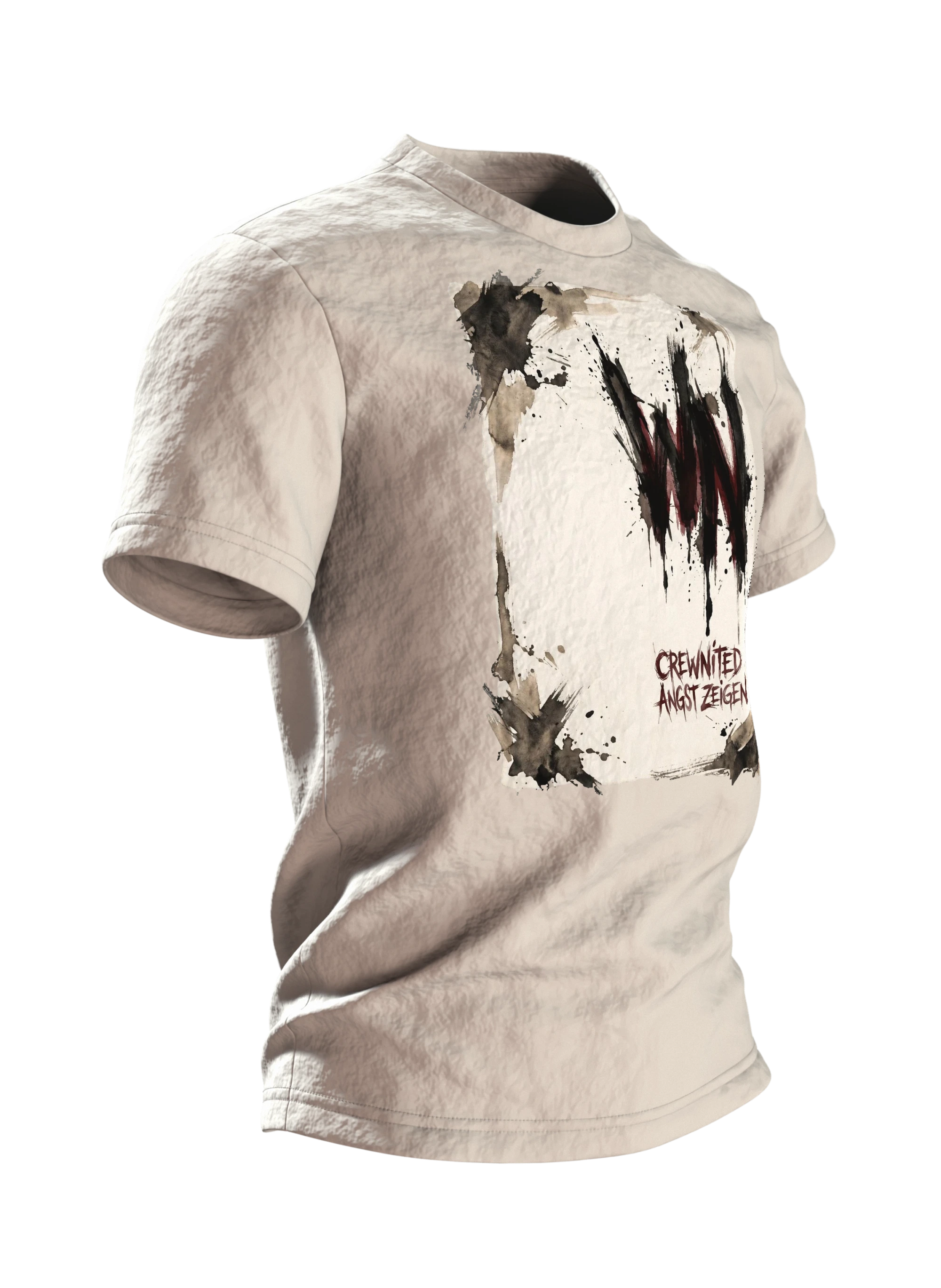 Abstrakte Schrift T-Shirt, Seitenansicht links
