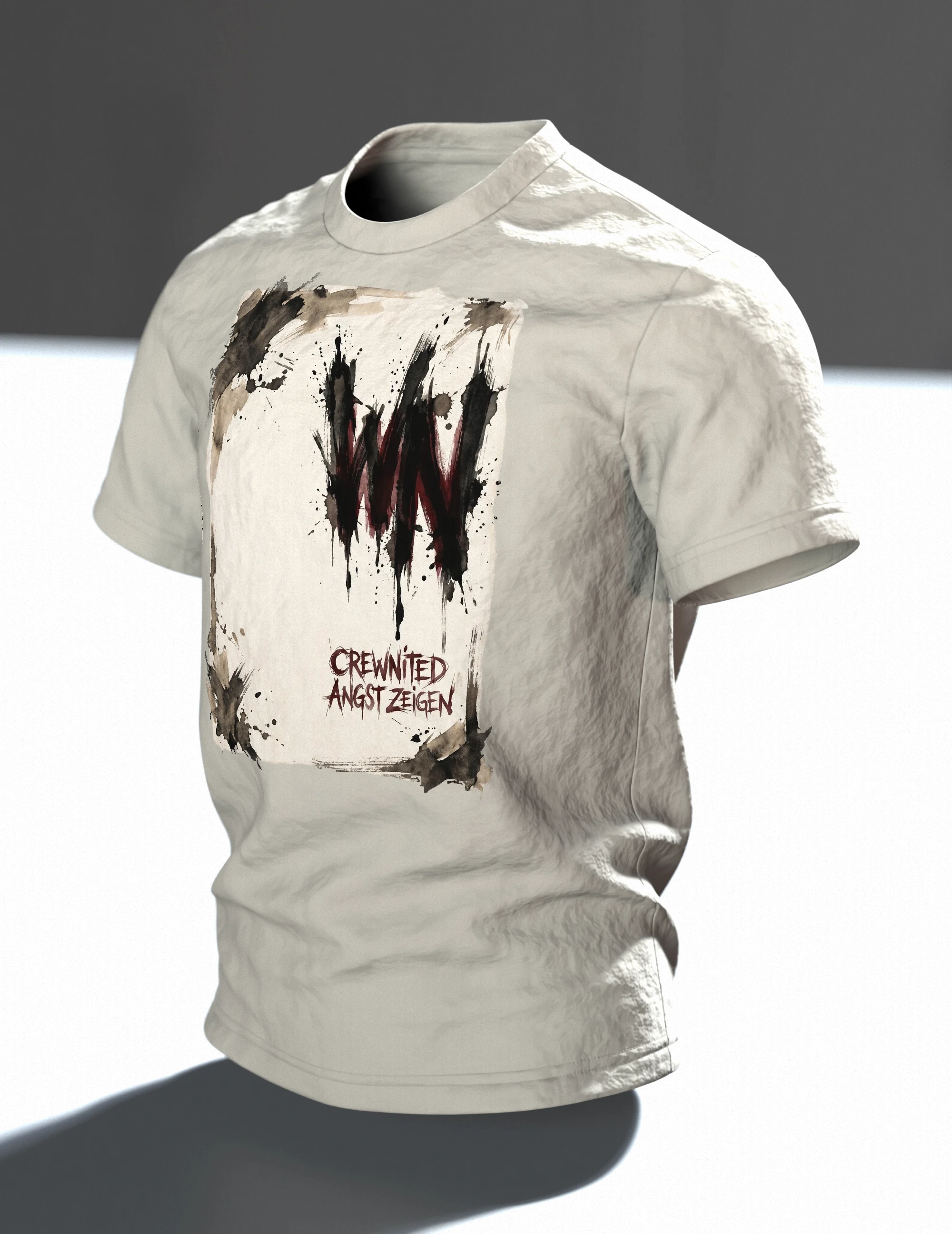 Abstrakte Schrift T-Shirt, Im Raum, schräg
