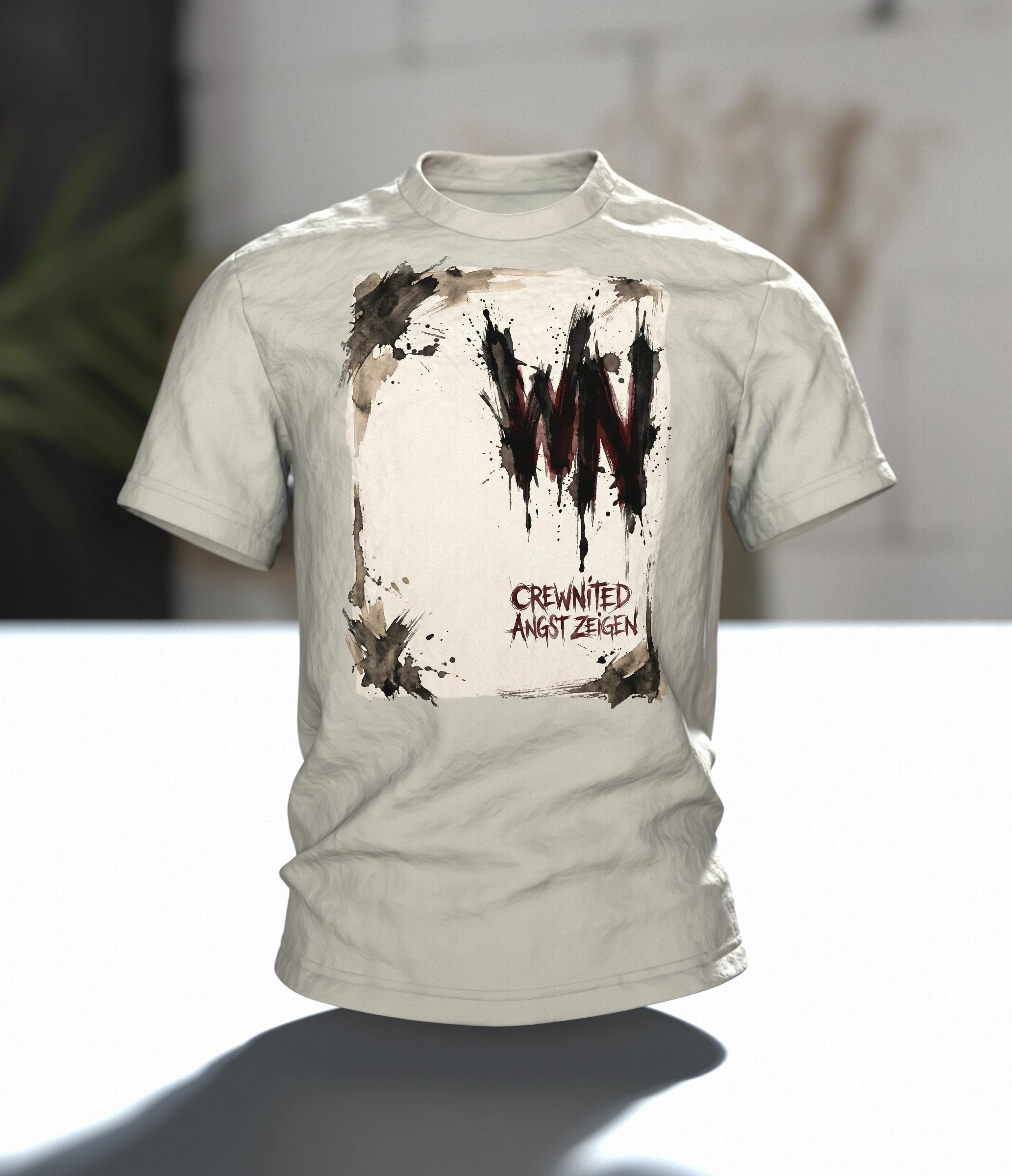 Abstrakte Schrift T-Shirt, Im Raum