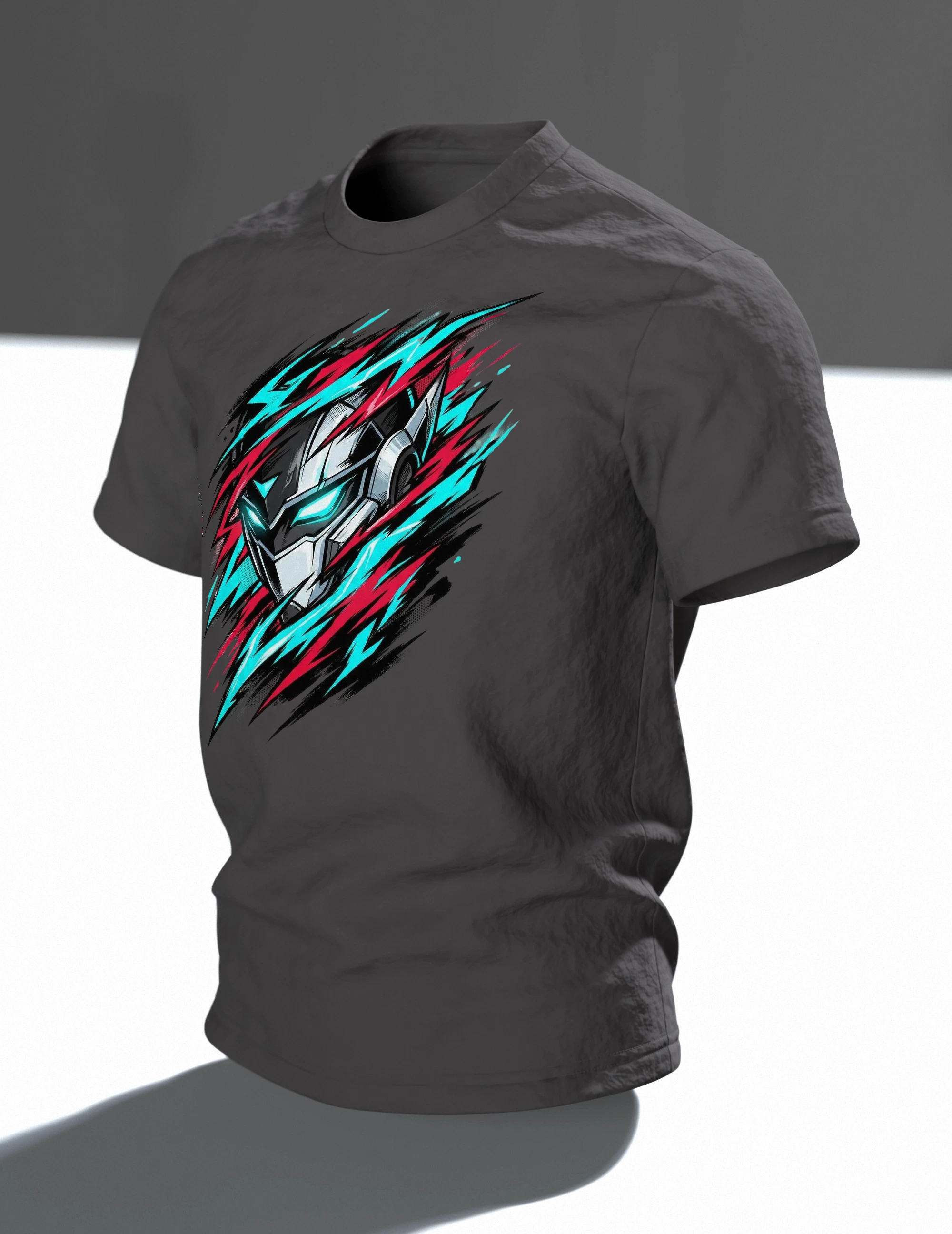 Roboter Kopf T-Shirt, Im Raum, schräg