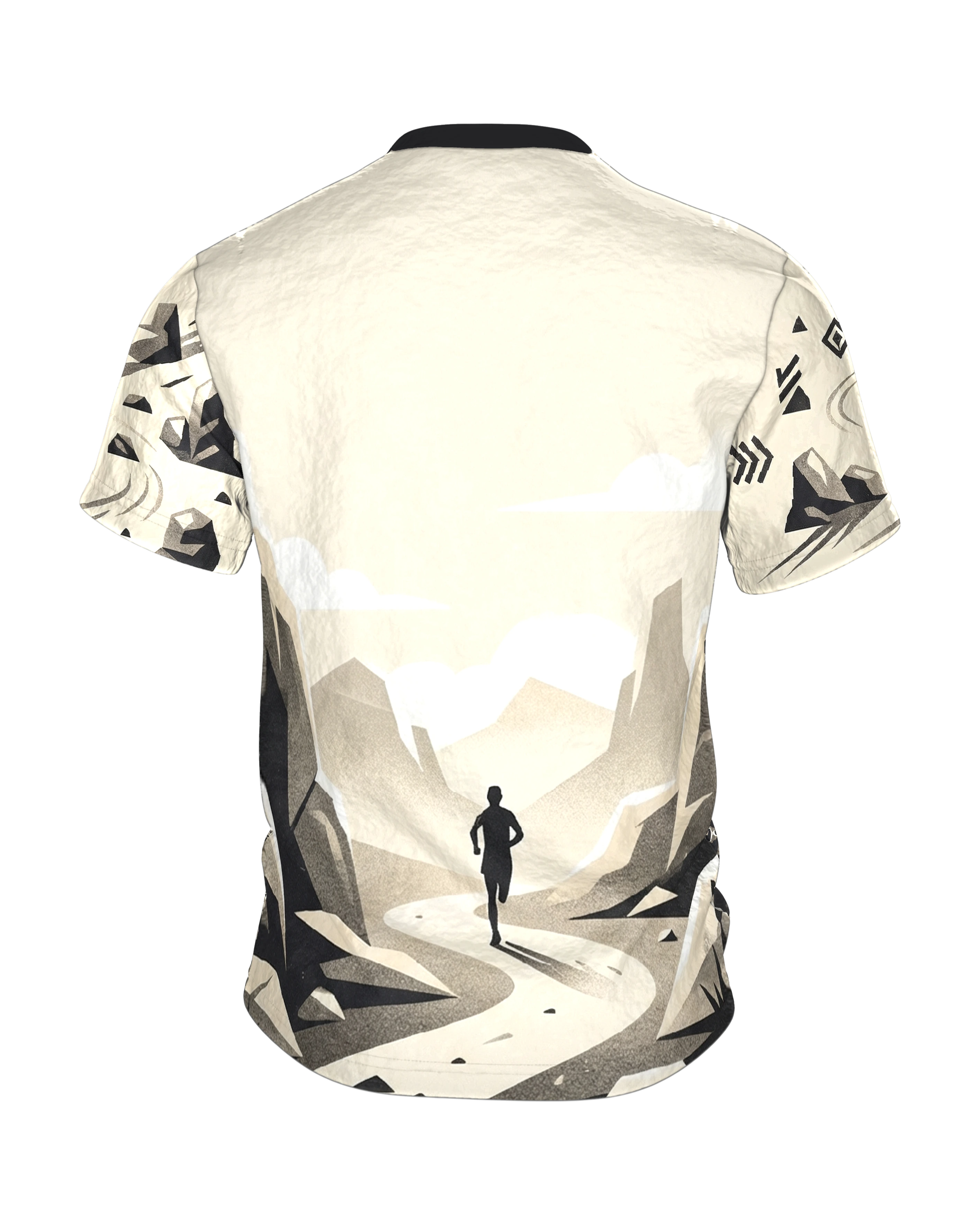 Trailrunner T-Shirt: Geometrische Berglandschaft, Rückseite