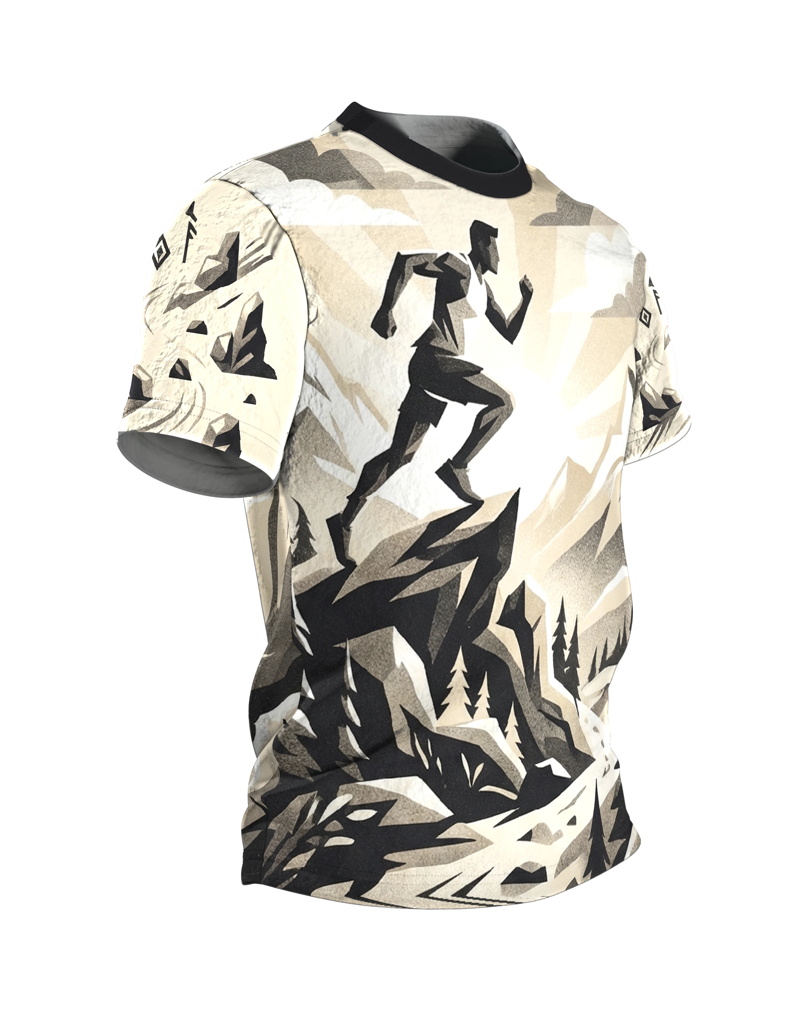 Trailrunner T-Shirt: Geometrische Berglandschaft, Seitenansicht links