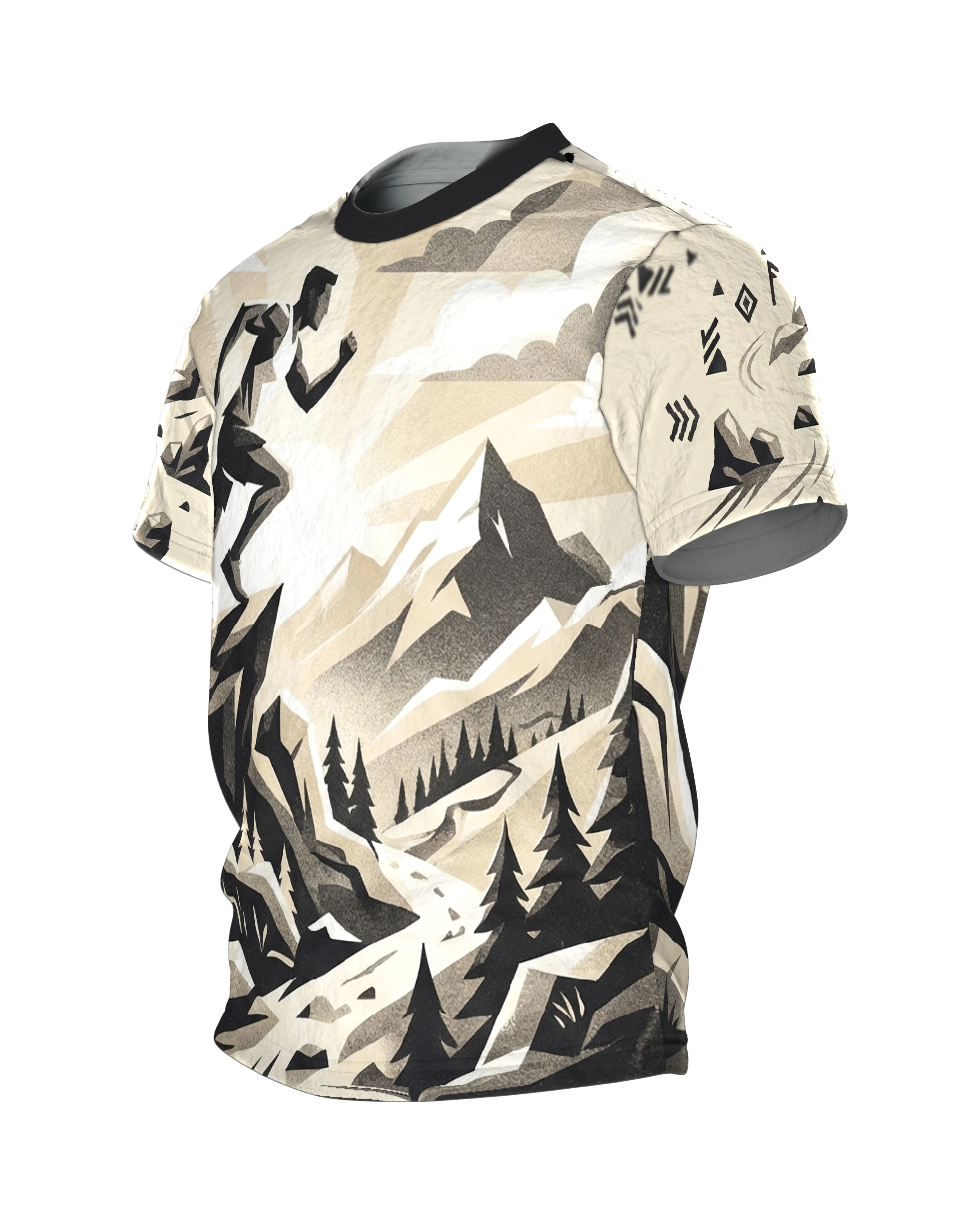 Trailrunner T-Shirt: Geometrische Berglandschaft, Seitenansicht rechts