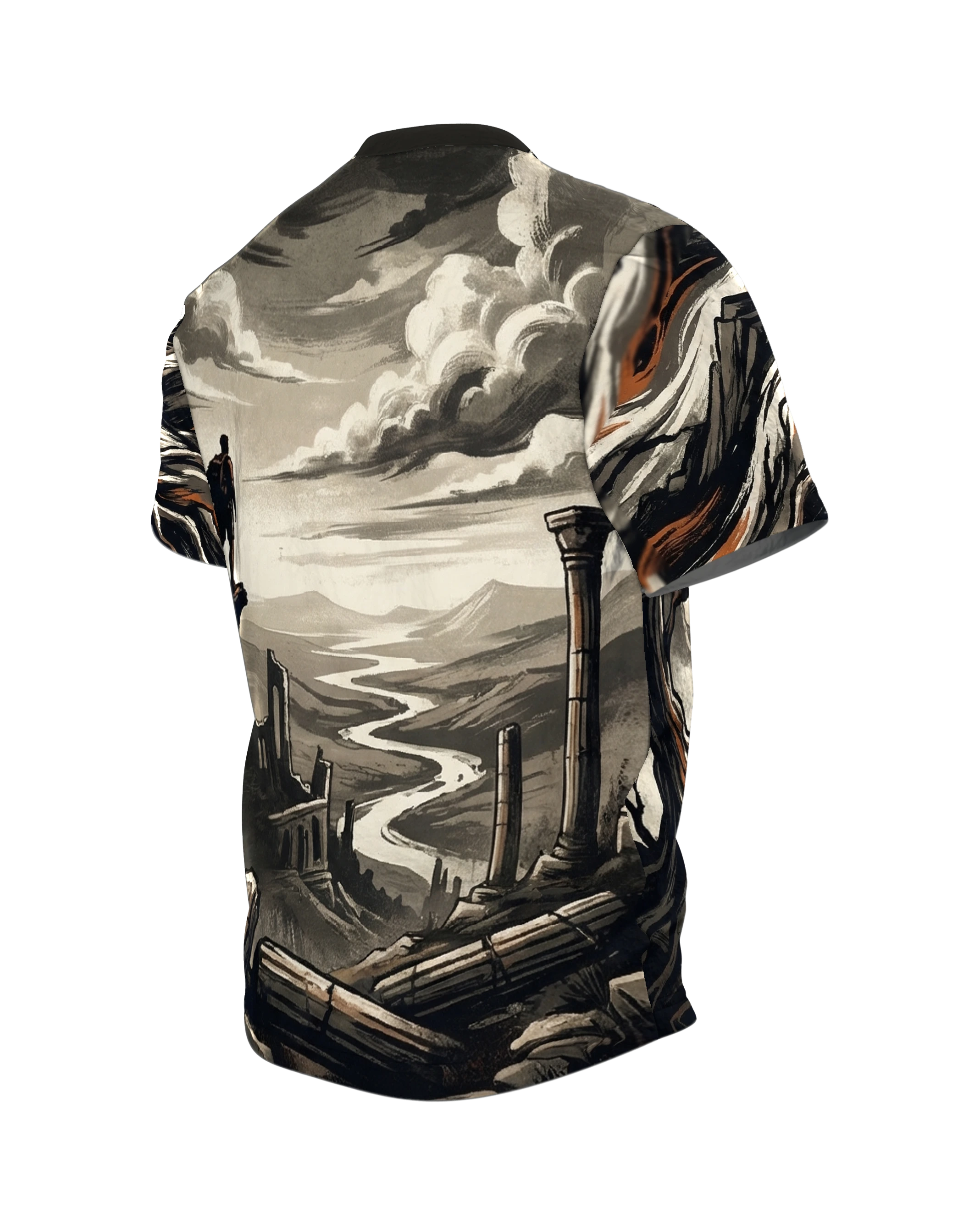 Trailrunning Abenteuer T-Shirt: Epische Landschaft, Rückseite schräg links