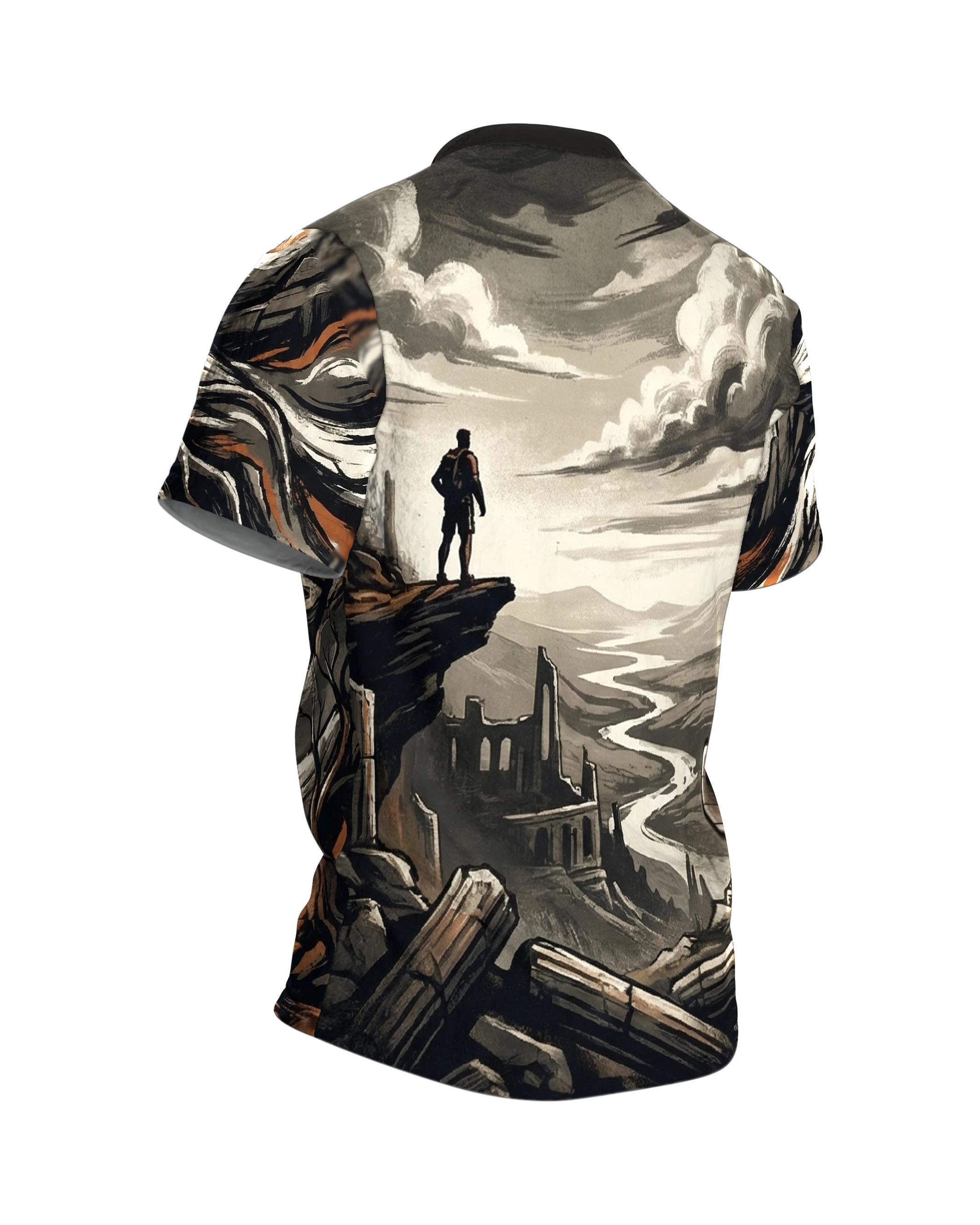 Trailrunning Abenteuer T-Shirt: Epische Landschaft, Rückseite schräg rechts