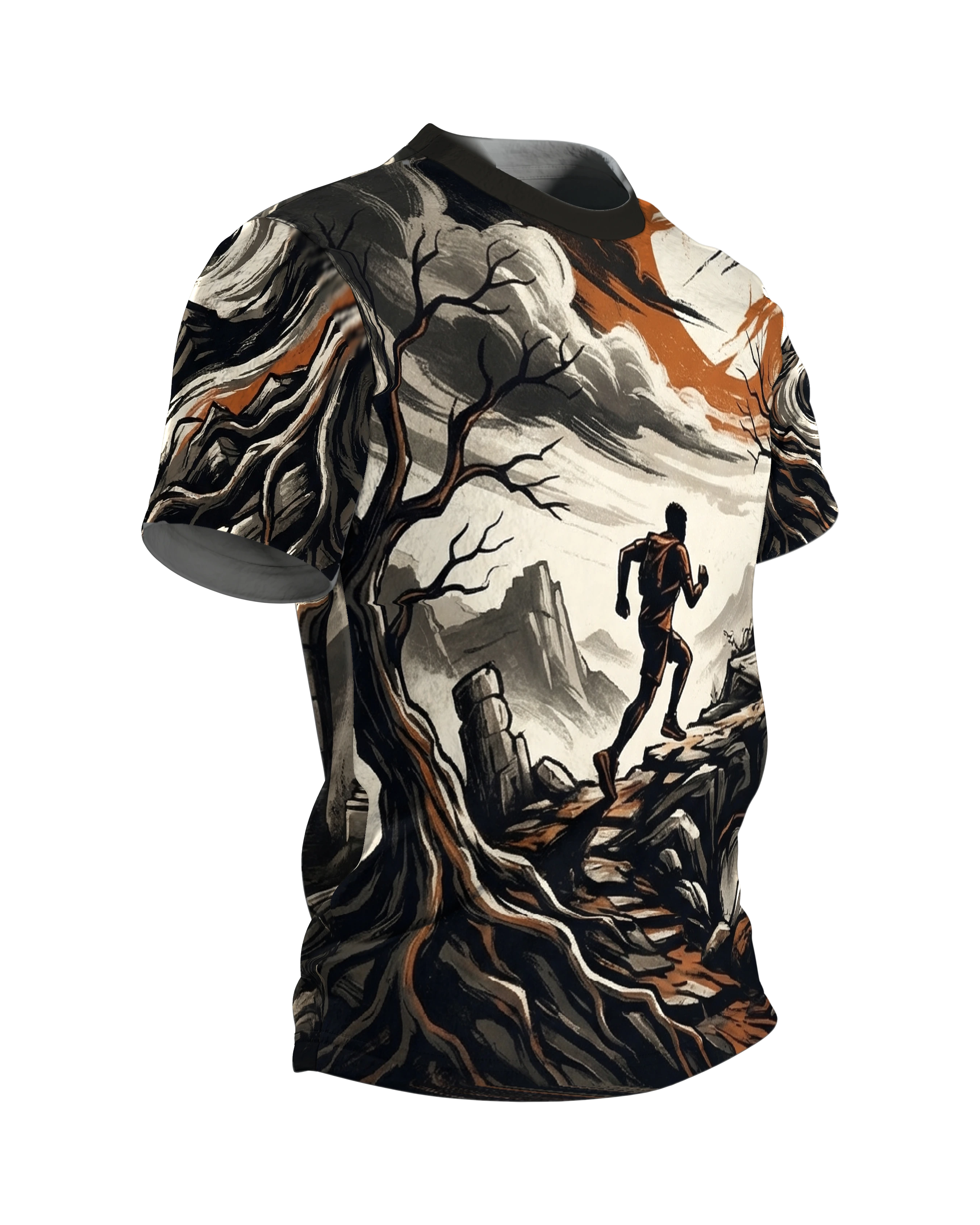 Trailrunning Abenteuer T-Shirt: Epische Landschaft, Seitenansicht links