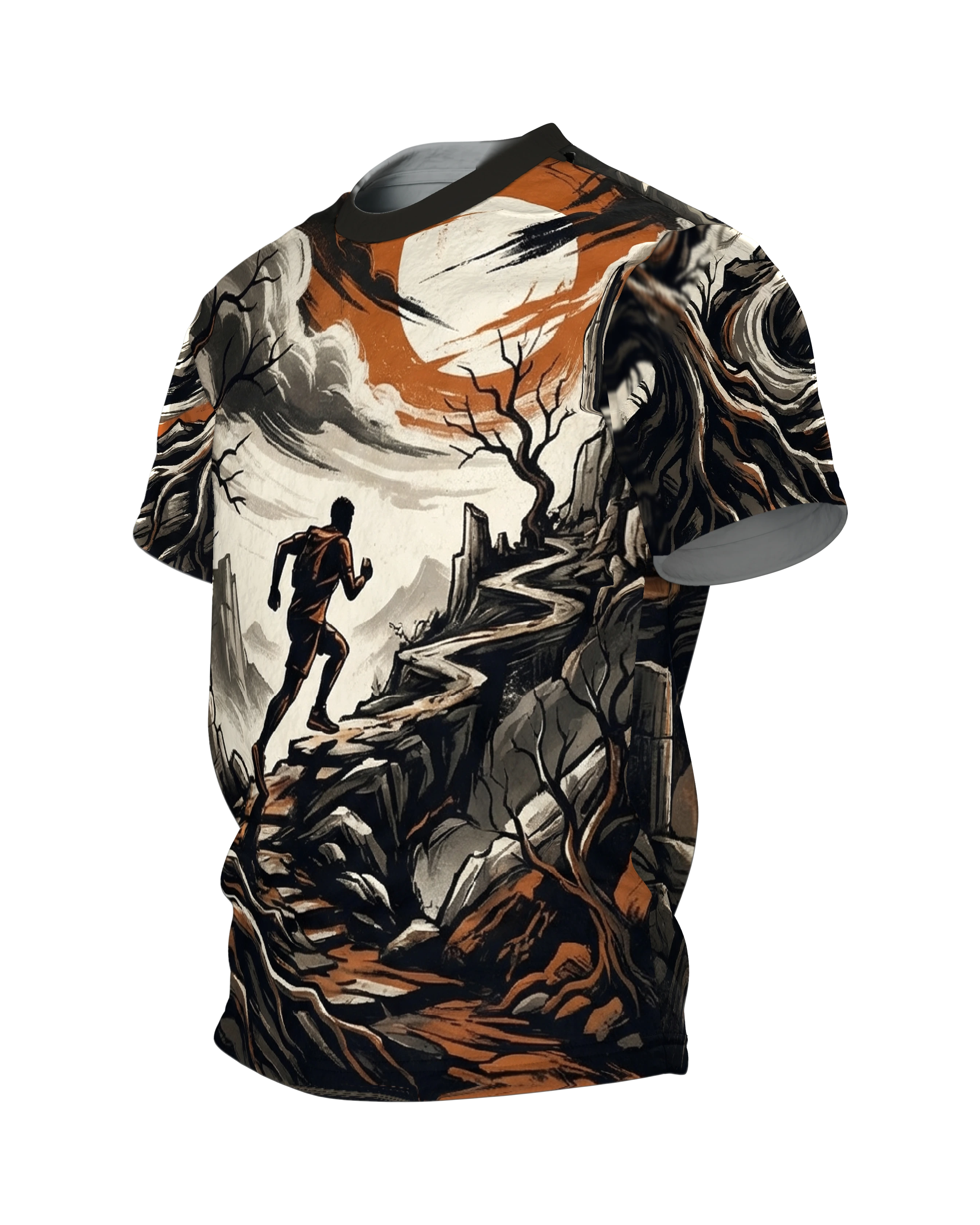 Trailrunning Abenteuer T-Shirt: Epische Landschaft, Seitenansicht rechts