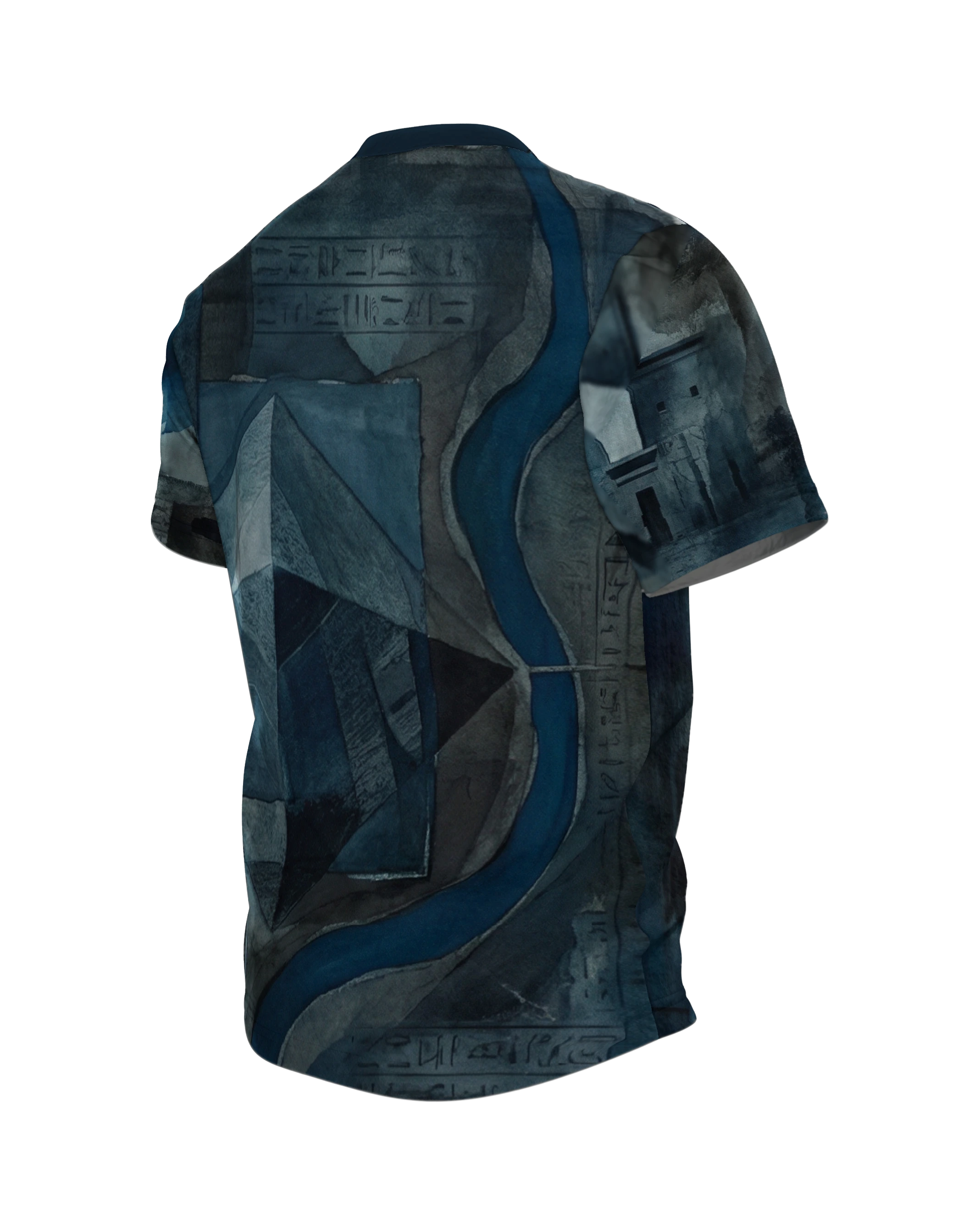 Pharao & Pyramide T-Shirt: Mystisches Blau, Rückseite schräg links