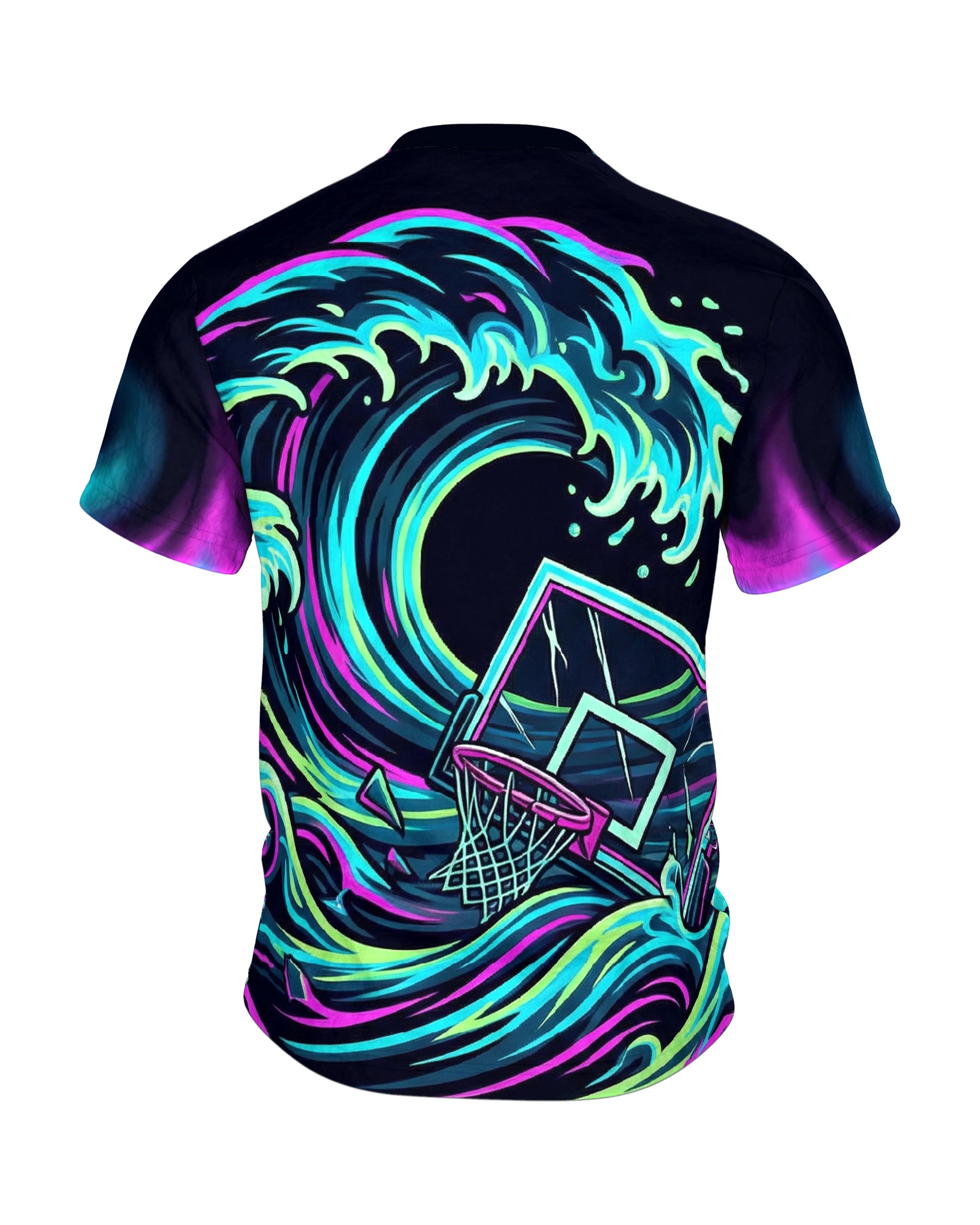 Neon Slam Dunk T-Shirt: Cyberpunk Waves, Rückseite