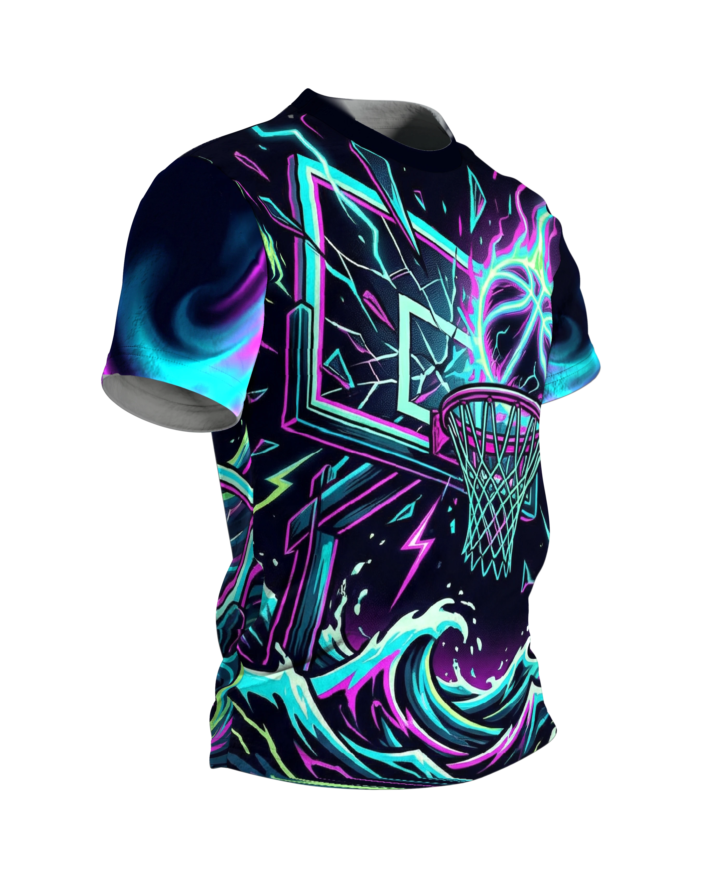 Neon Slam Dunk T-Shirt: Cyberpunk Waves, Seitenansicht links