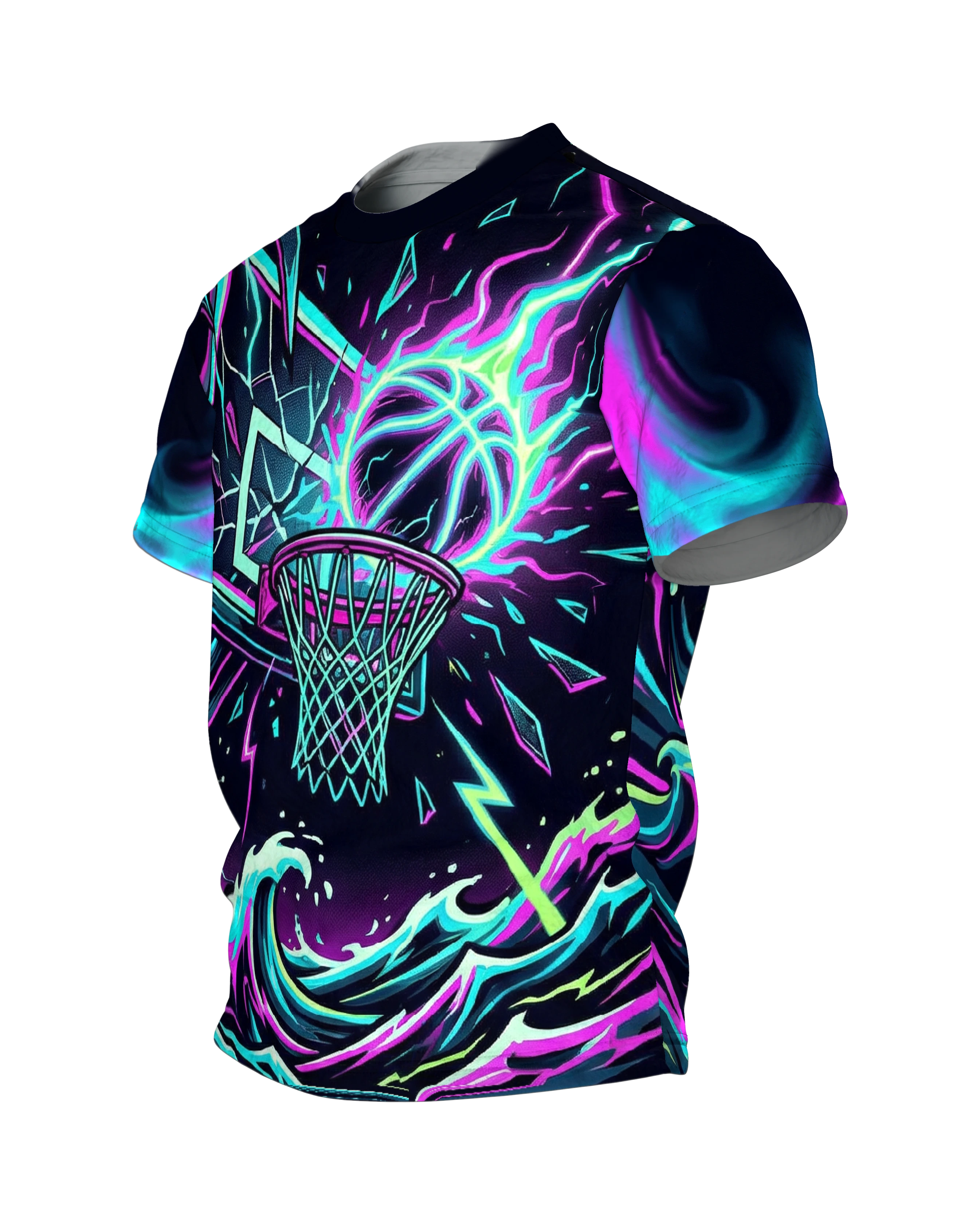 Neon Slam Dunk T-Shirt: Cyberpunk Waves, Seitenansicht rechts