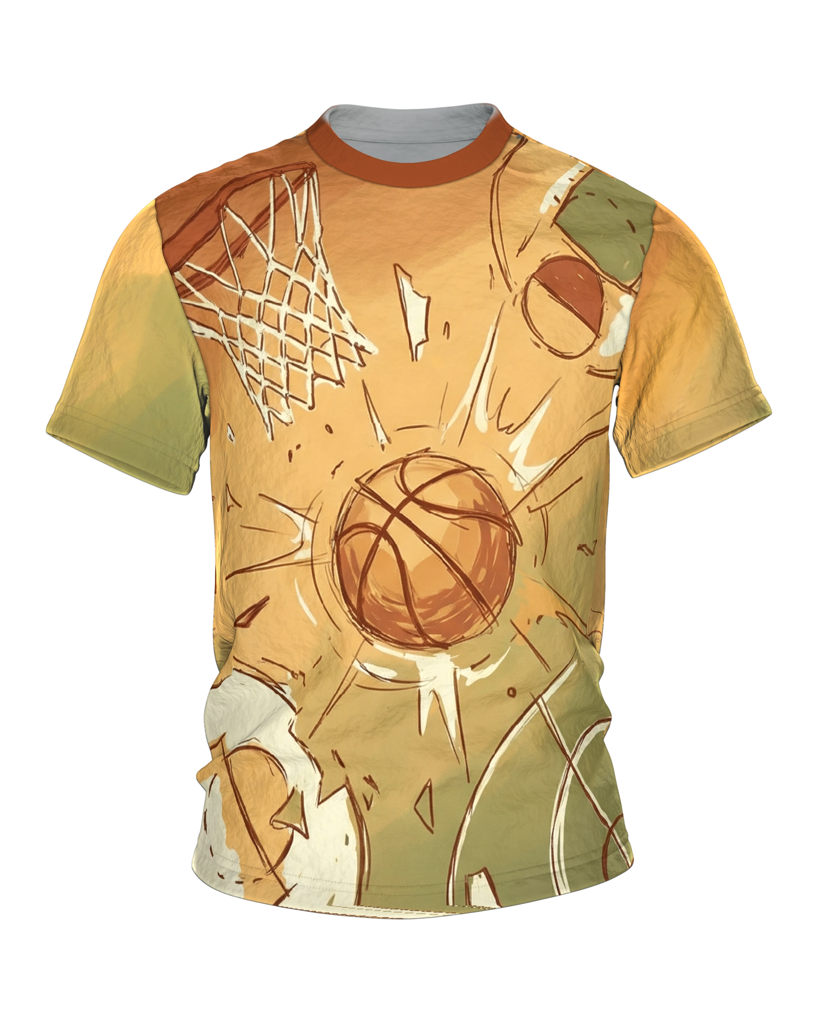 Basketball Shattered Backboard T-Shirt, Korb, Brett und Ball aus der Vogelperspektive