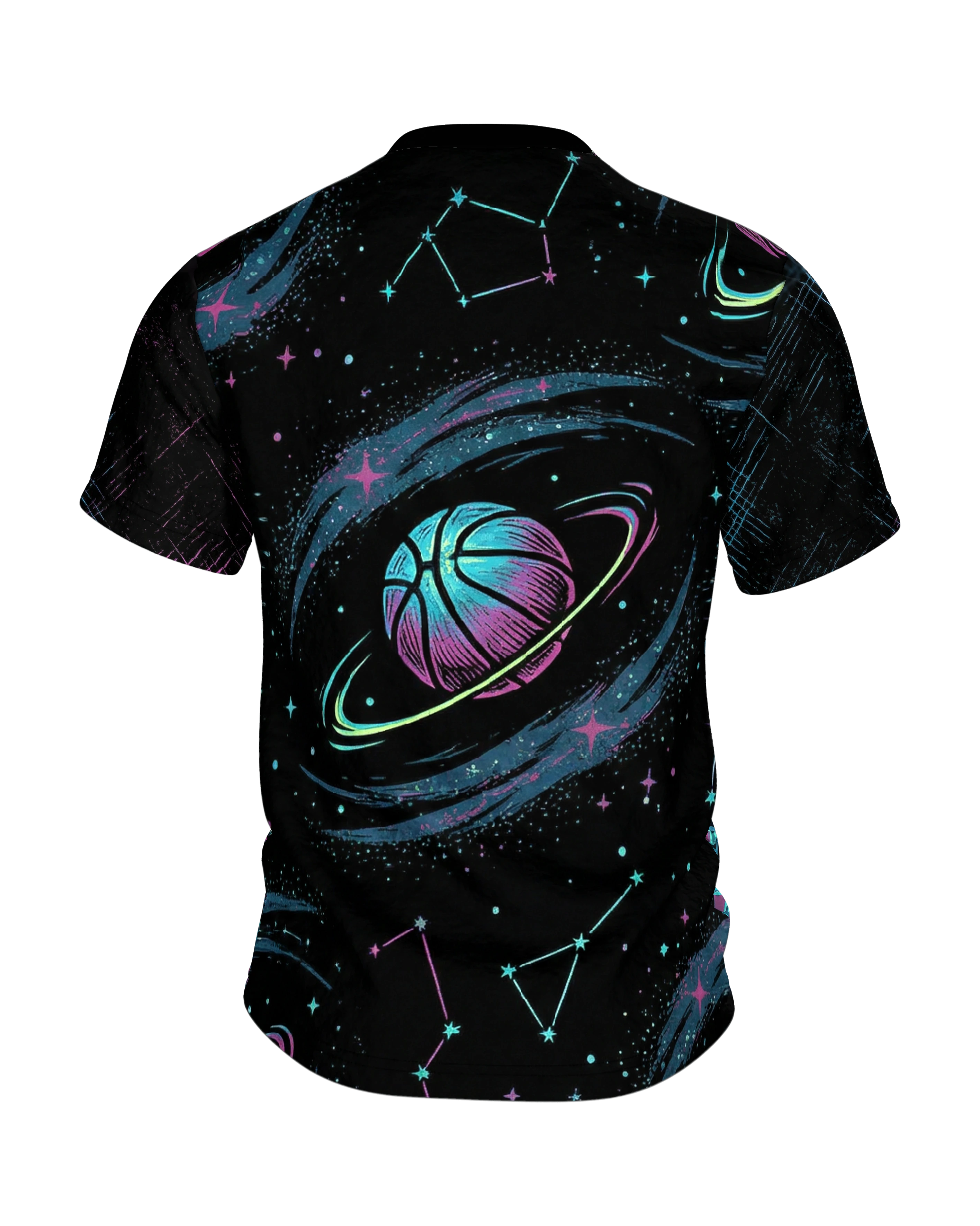 Kosmischer Basketball T-Shirt: Neon Galaxy, Rückseite