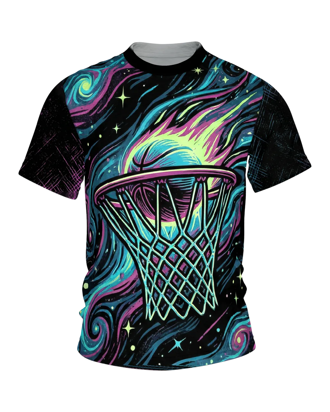 Kosmischer Basketball T-Shirt: Neon Galaxy