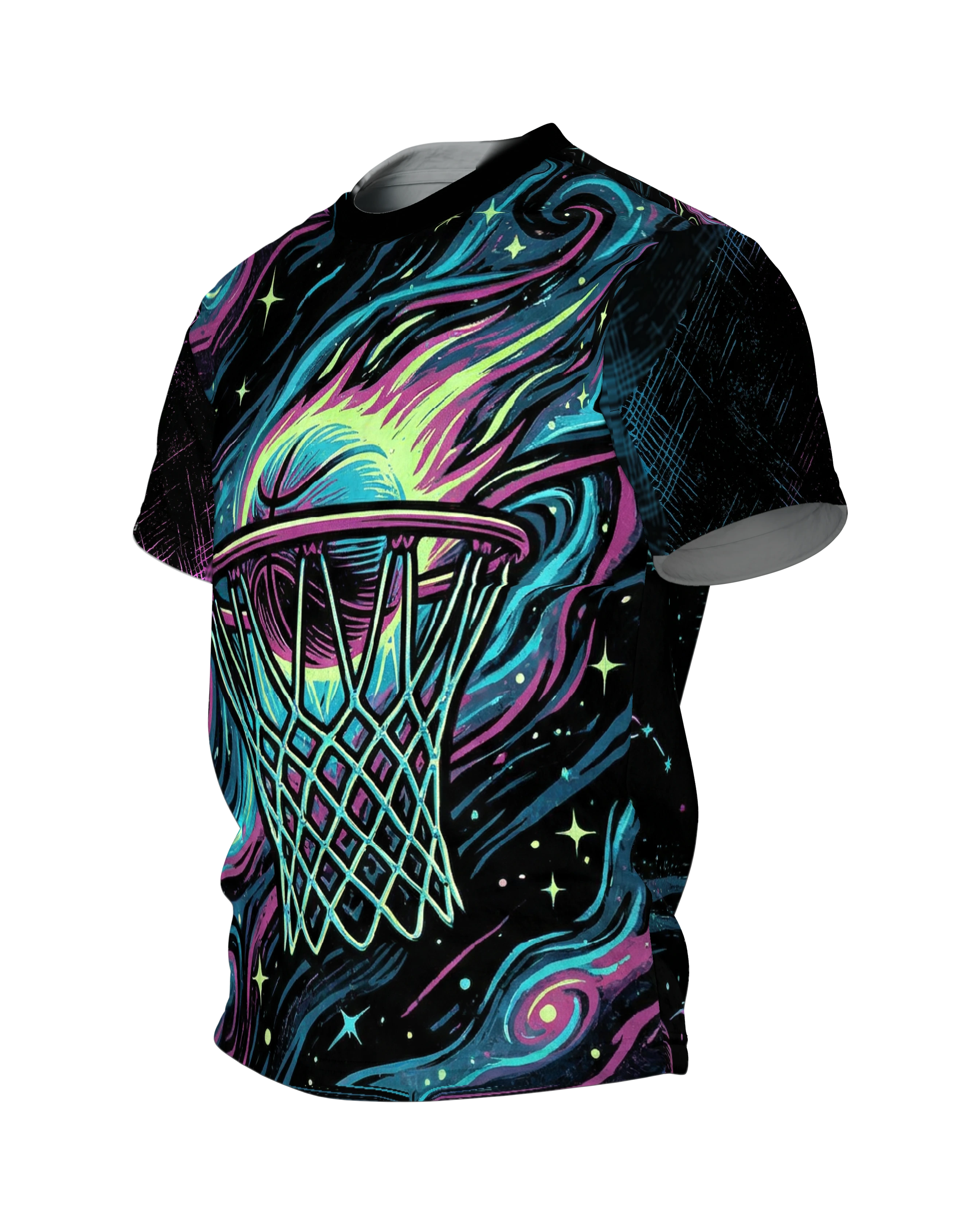 Kosmischer Basketball T-Shirt: Neon Galaxy, Seitenansicht rechts