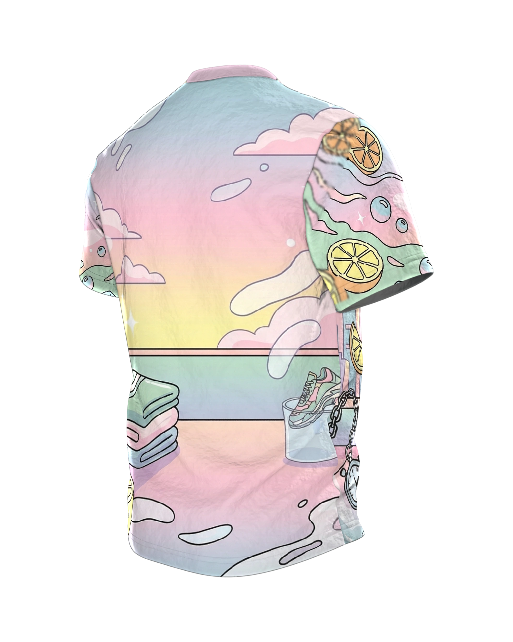 laufschuh: Premium T-Shirt, Rückseite schräg links
