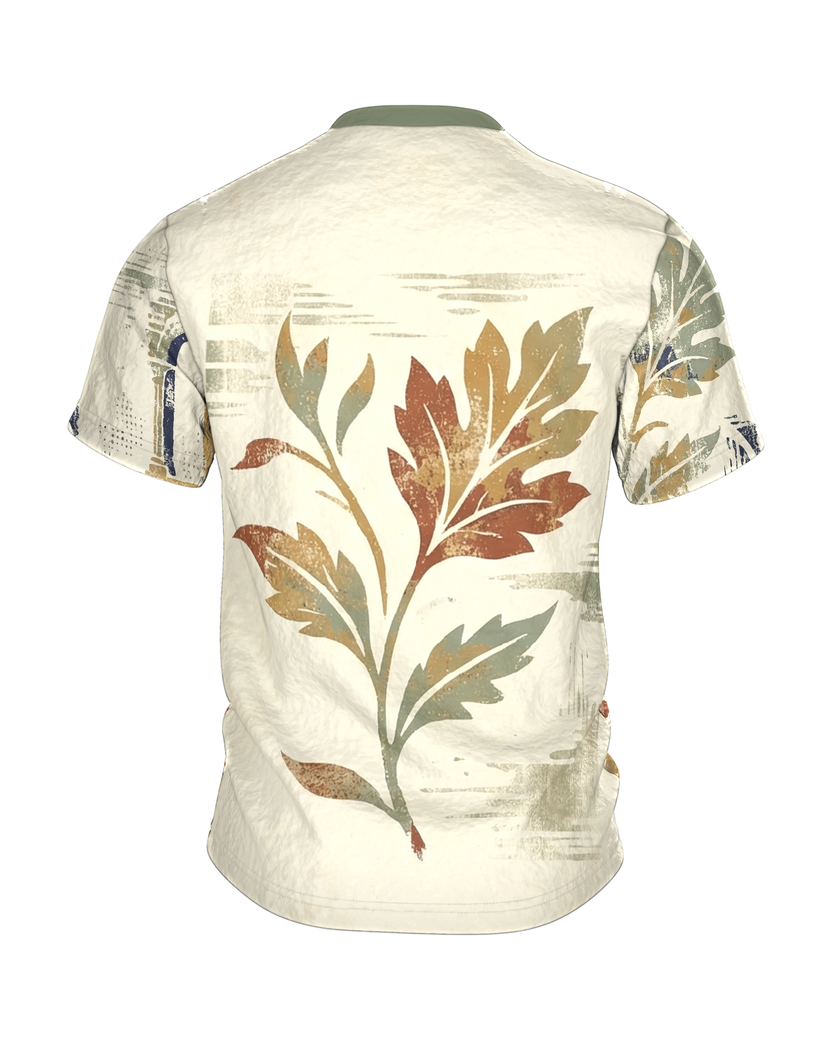 Vintage Floral Architektur T-Shirt: Arkaden, Stempelblüten und Erdtöne, Rückseite