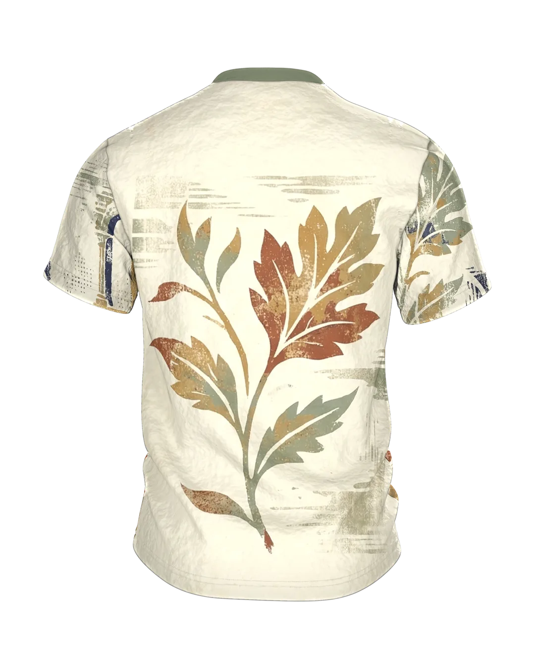 Vintage Floral Architektur T-Shirt: Arkaden, Stempelblüten und Erdtöne, Rückseite