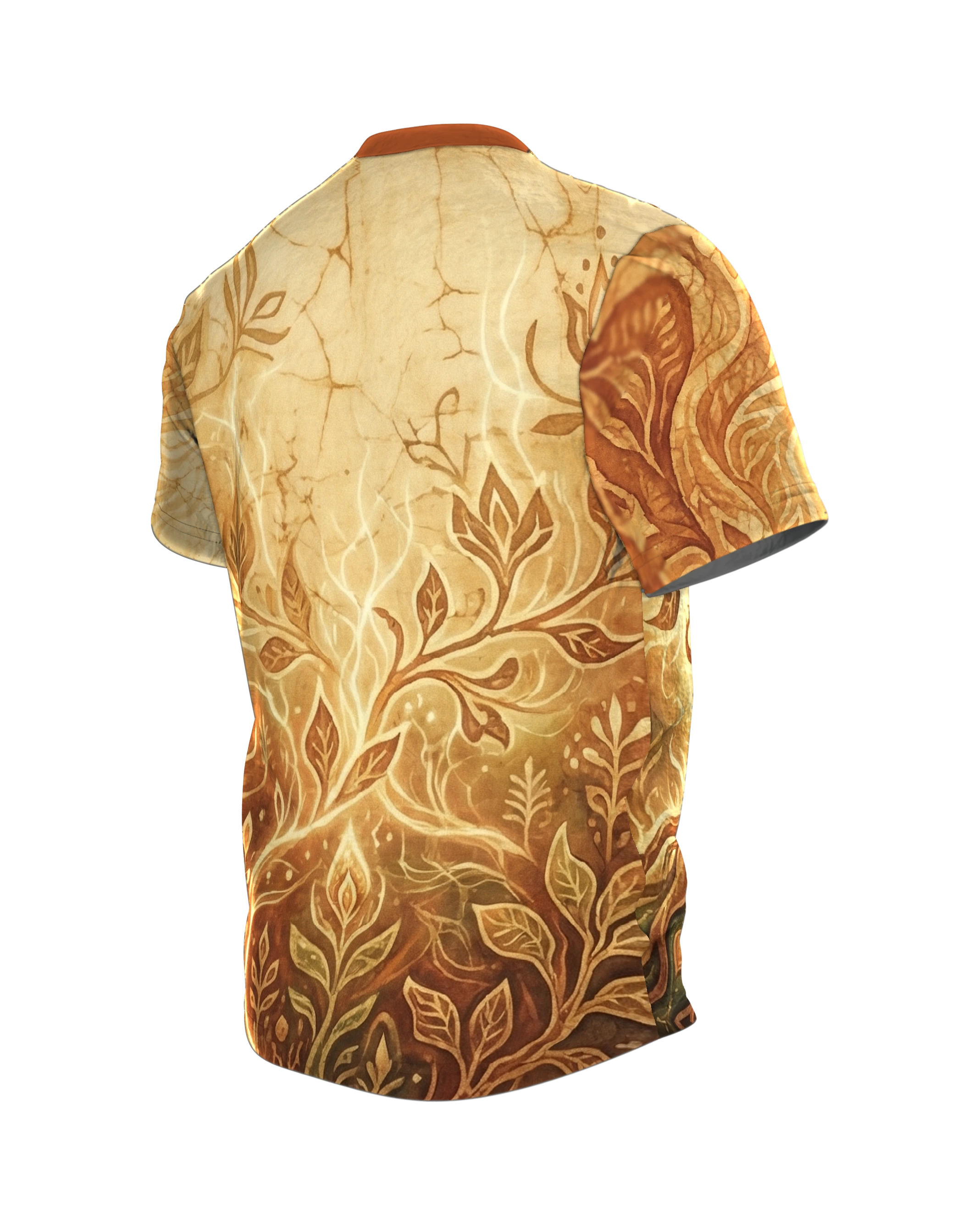 Leuchtender Lebensbaum T-Shirt: Mystische Botanik, Rückseite schräg links