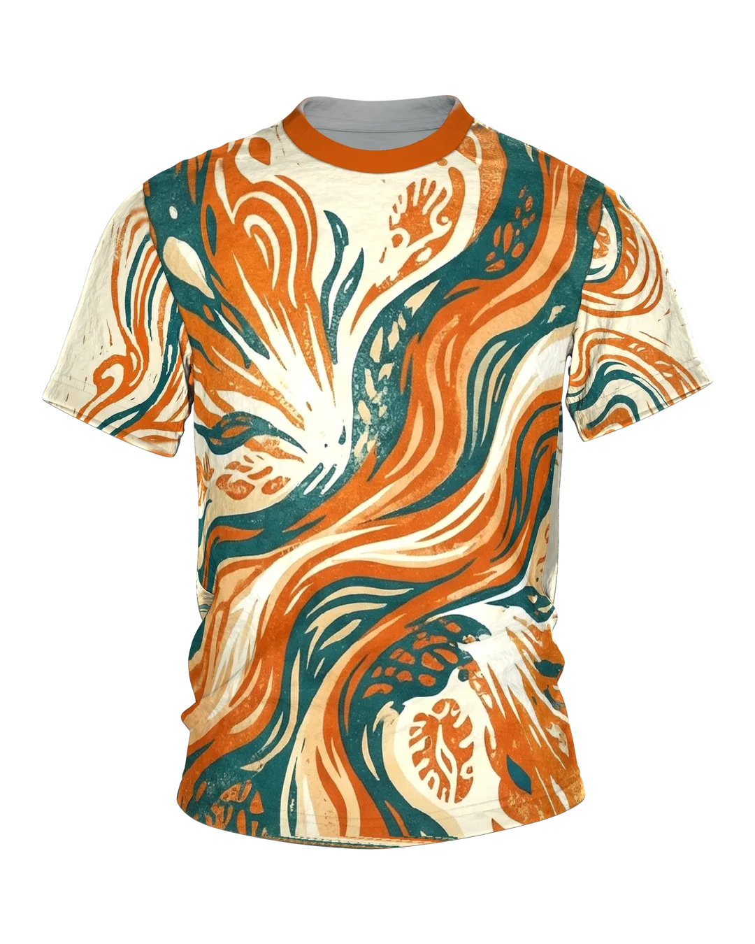 Abstrakte Botanik T-Shirt: Blattwerk im Strömungsdruck