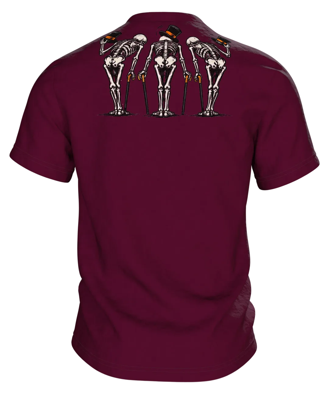 Tanzende Skelette im Mondschein T-Shirt: Lockerer Comic-Stil, Rückseite