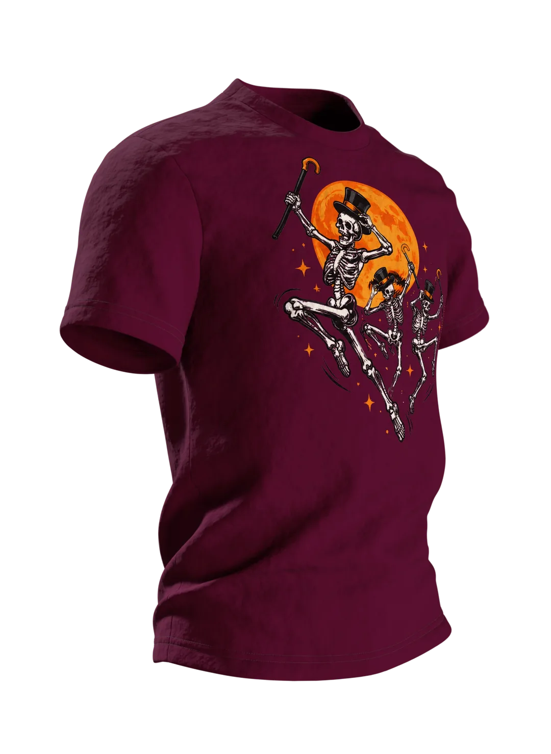 Tanzende Skelette im Mondschein T-Shirt: Lockerer Comic-Stil, Seitenansicht links