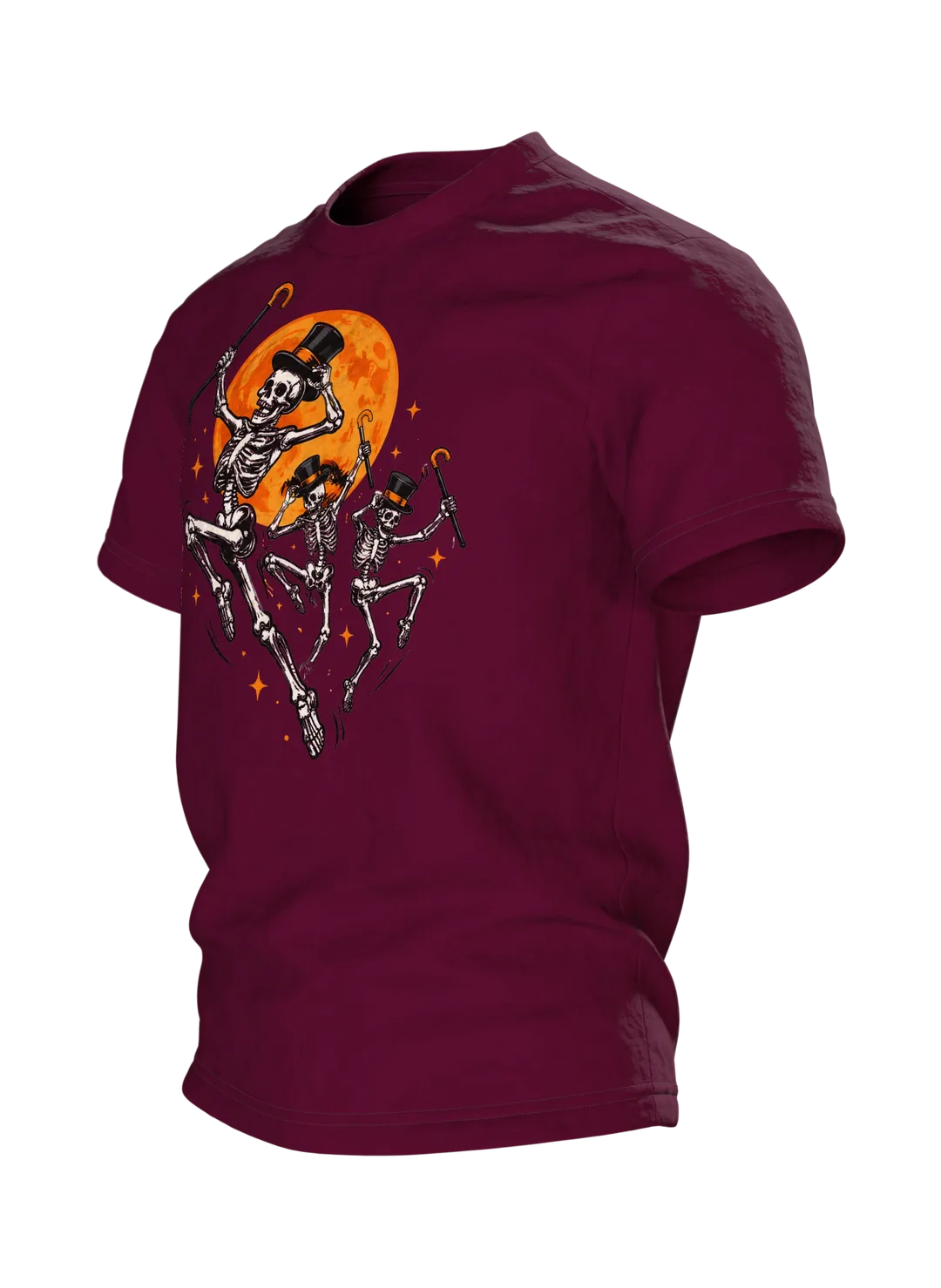 Tanzende Skelette im Mondschein T-Shirt: Lockerer Comic-Stil, Seitenansicht rechts