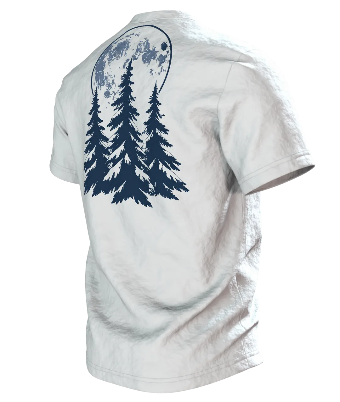 Winterwald Vollmond T-Shirt: Magisches Nachtmotiv, Rückseite schräg links