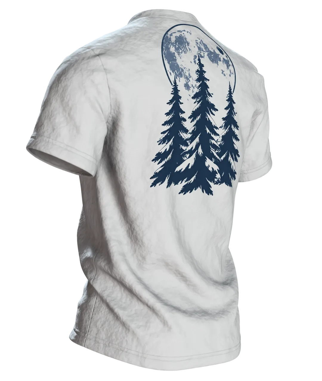 Winterwald Vollmond T-Shirt: Magisches Nachtmotiv, Rückseite schräg rechts
