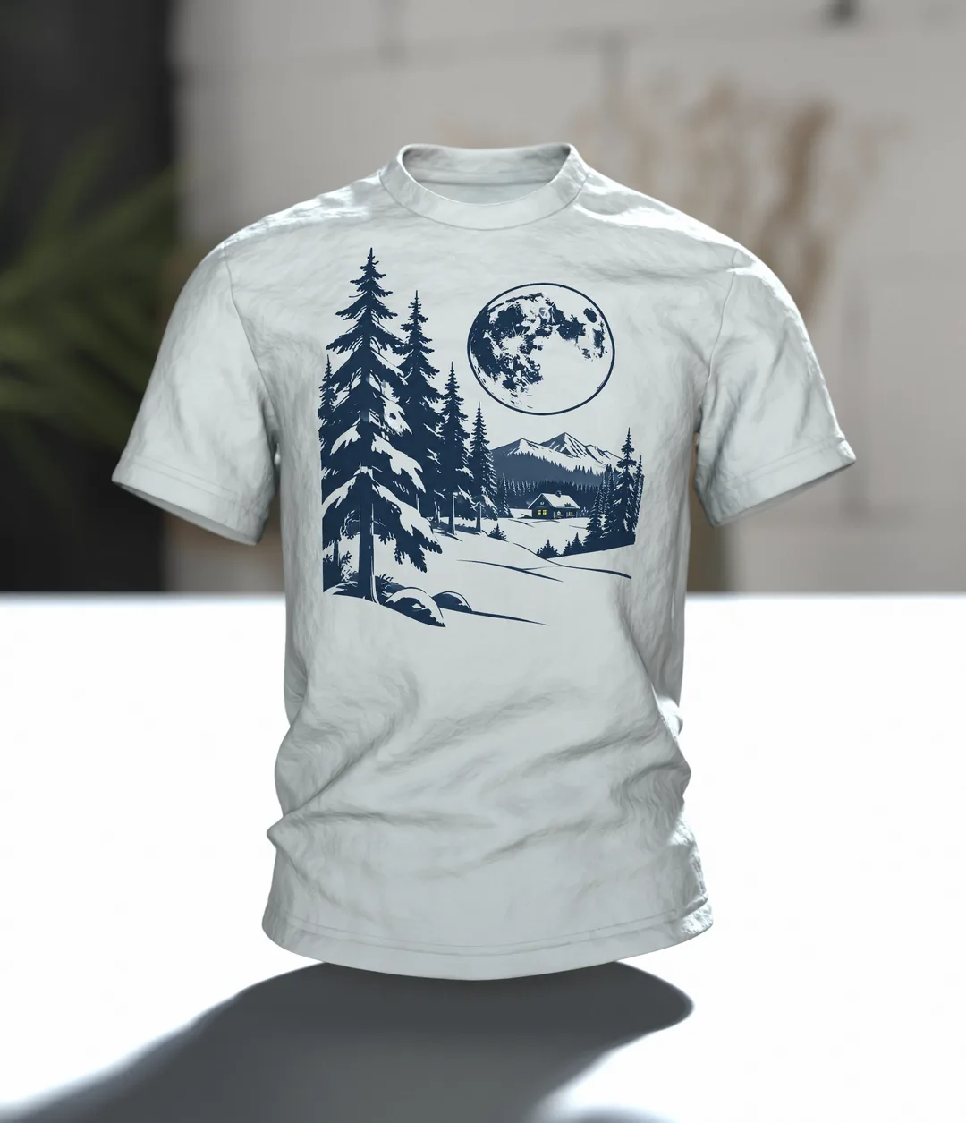 Winterwald Vollmond T-Shirt: Magisches Nachtmotiv, Im Raum