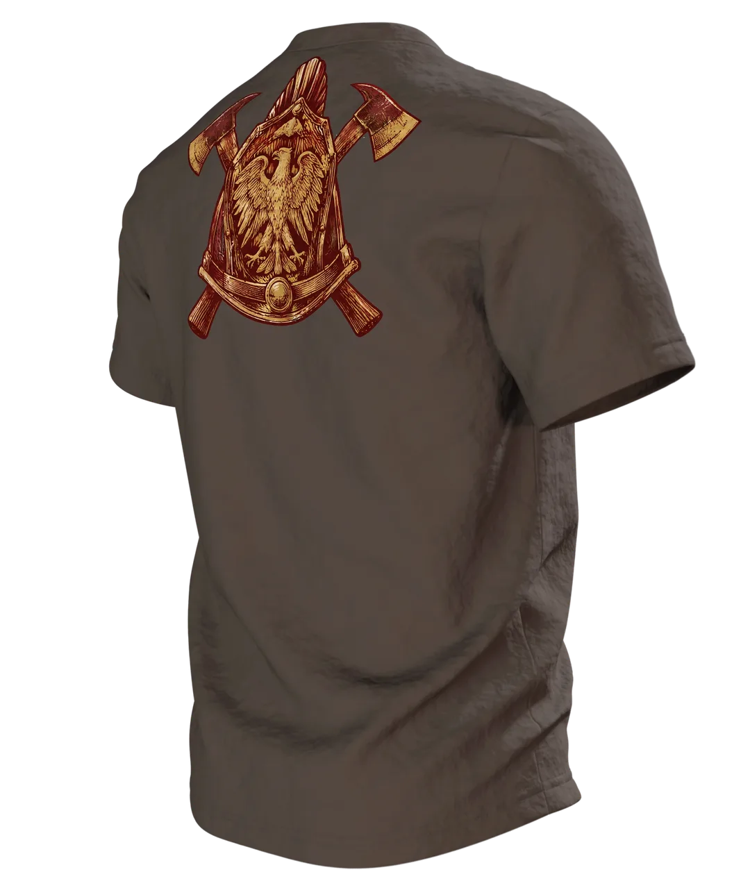 Vintage Feuerwehr Emblem T-Shirt: Klassisches Heldenmotiv, Rückseite schräg links