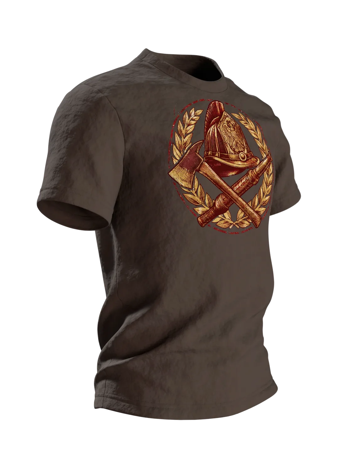 Vintage Feuerwehr Emblem T-Shirt: Klassisches Heldenmotiv, Seitenansicht links