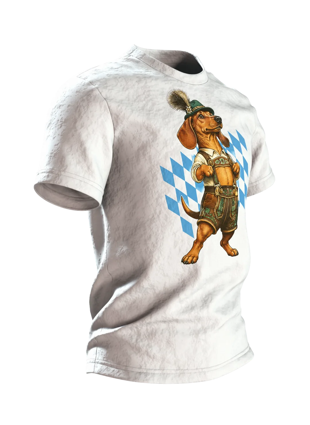 Dackel in Lederhose T-Shirt: Bayerisch Witzig, Seitenansicht links