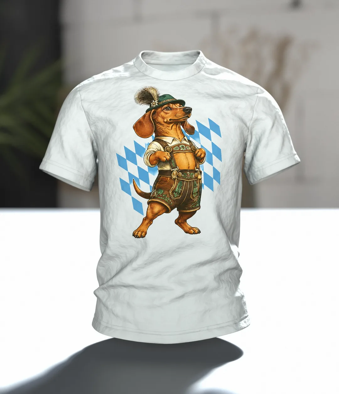 Dackel in Lederhose T-Shirt: Bayerisch Witzig, Im Raum