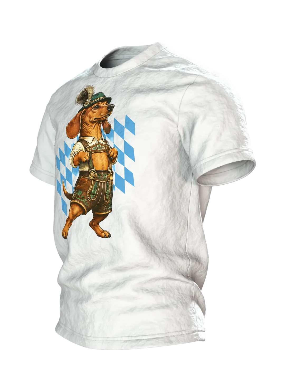 Dackel in Lederhose T-Shirt: Bayerisch Witzig, Seitenansicht rechts