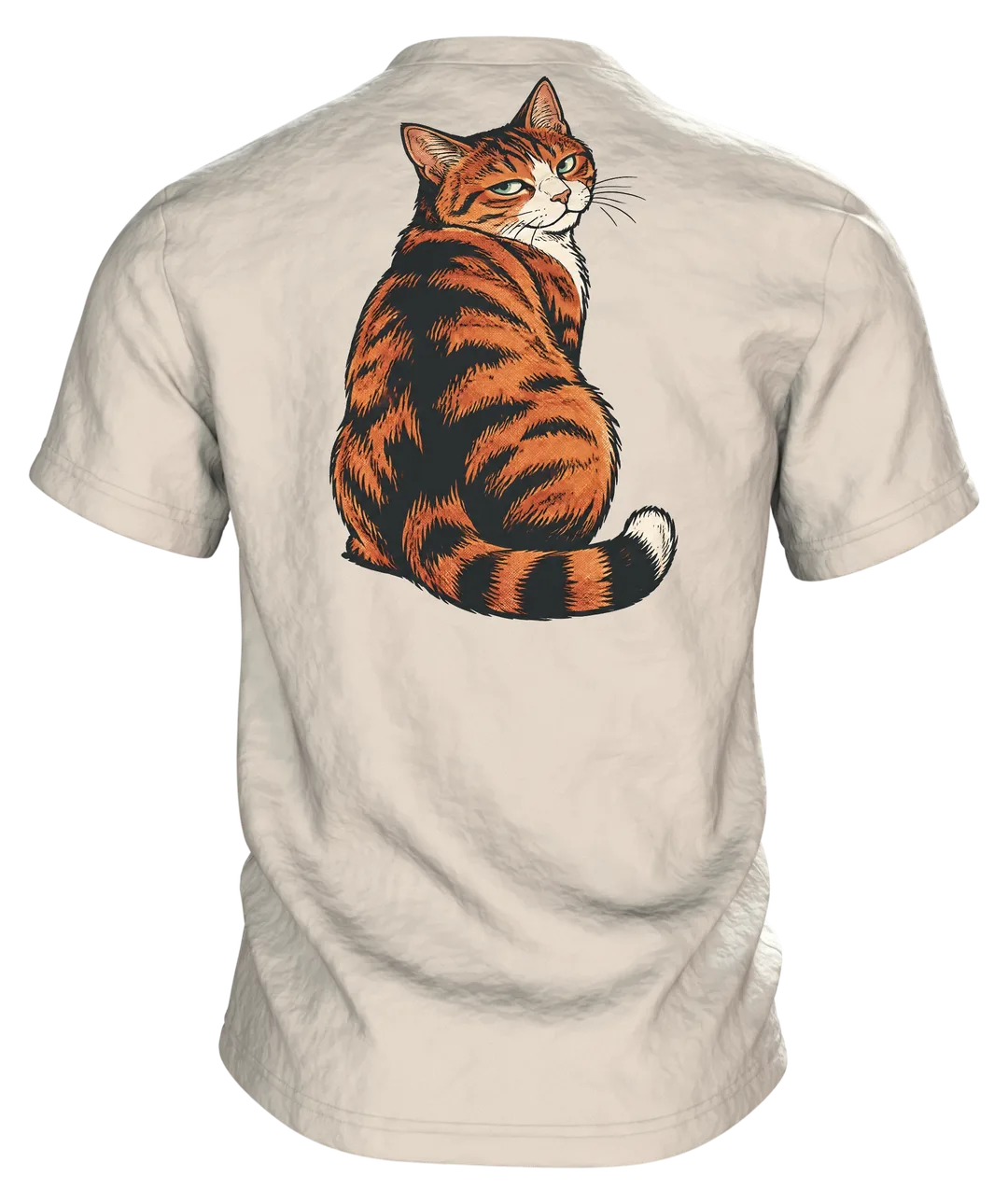 Lustiges Katzen T-Shirt: Katze schubst Vase vom Tisch, Comic-Stil, Rückseite