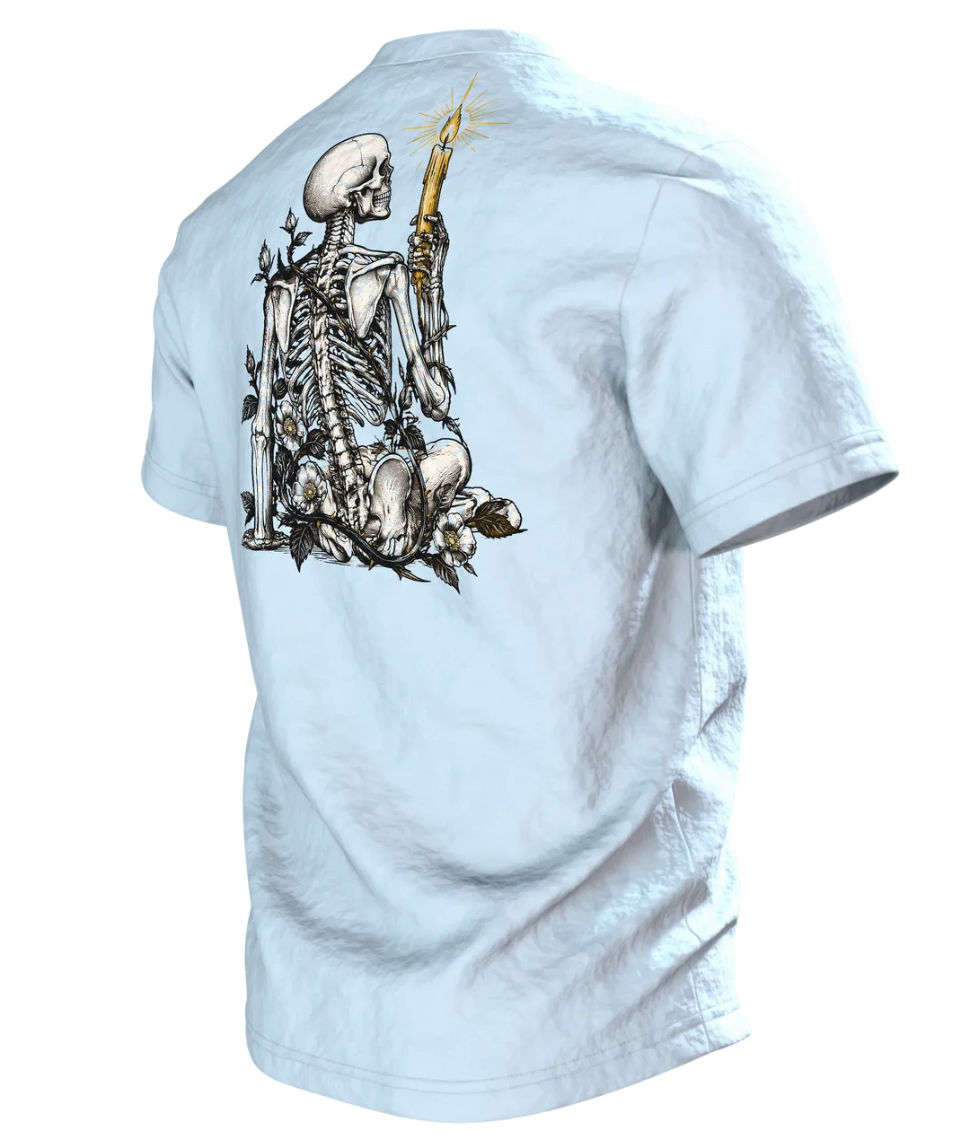 Skelett Hand Kerze T-Shirt: Tattoo Flash Design, Back, angled left