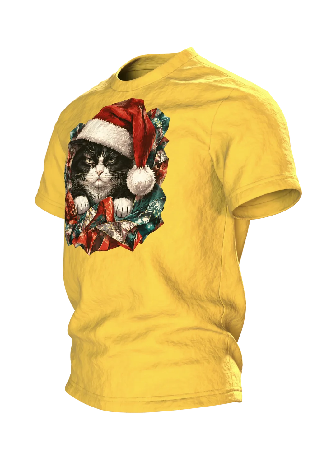 Mürrische Katze Weihnachten T-Shirt: Humorvolles Design, Seitenansicht rechts