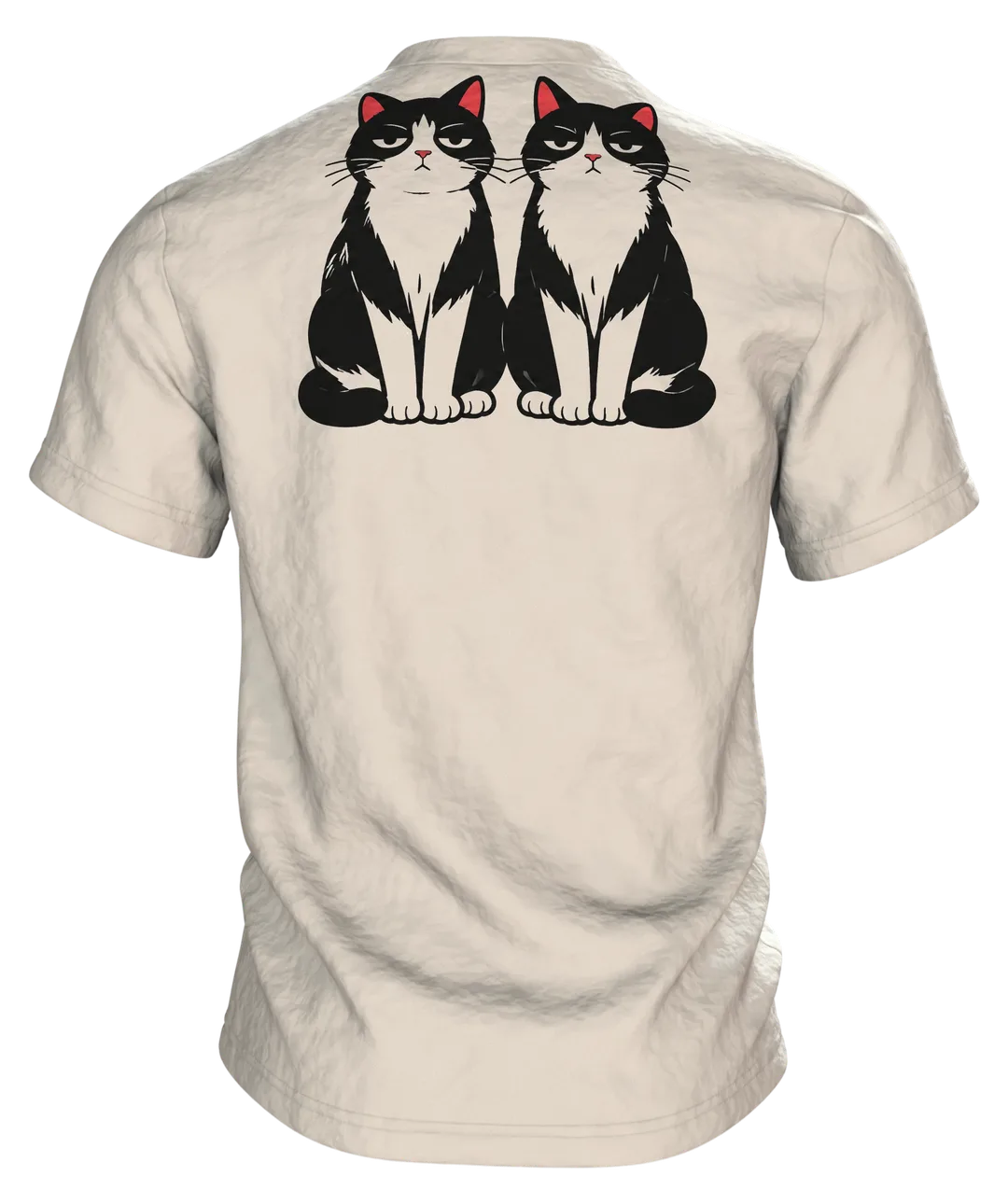 Katze schubst Vase T-Shirt: Humorvolles Comic Design, Rückseite