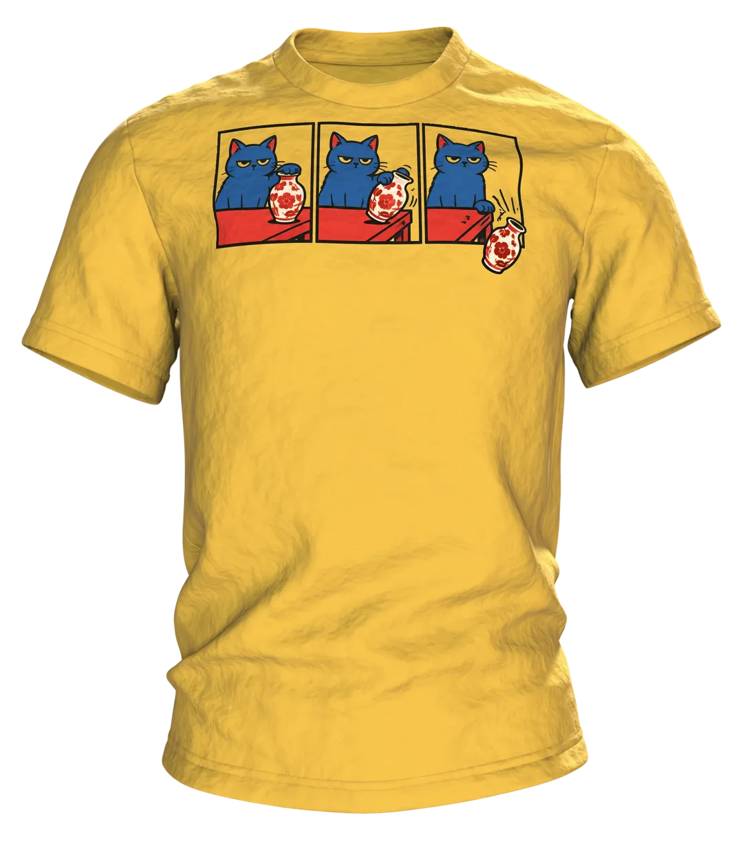Katze schubst Vase T-Shirt: Humorvolles Comic Design