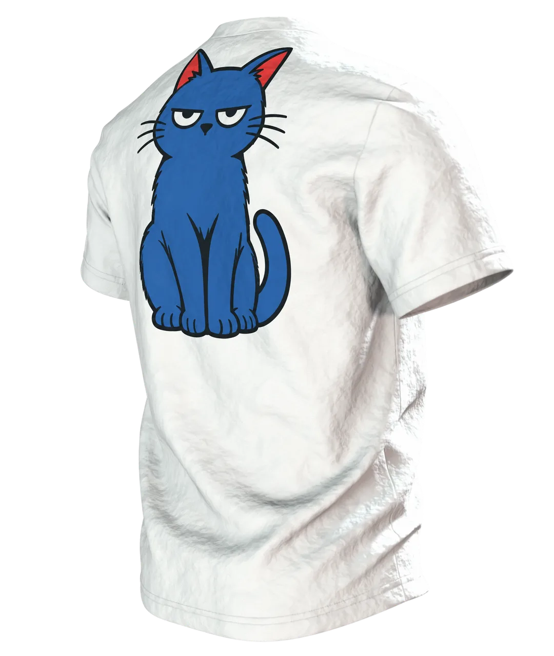 Katze schubst Vase T-Shirt: Humorvolles Comic Design, Back, angled left