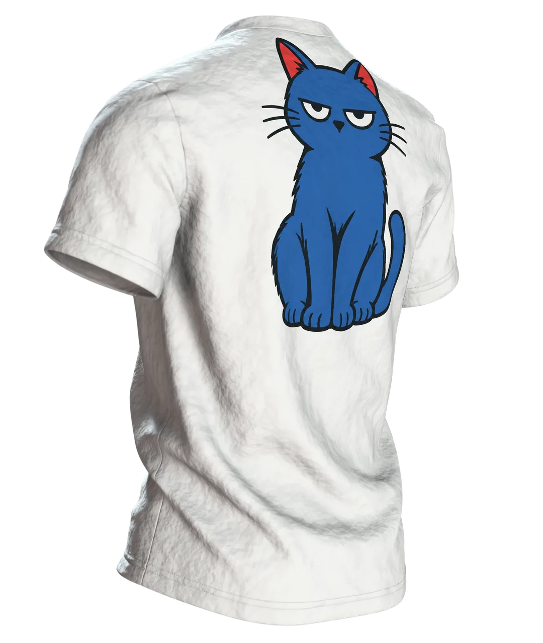 Katze schubst Vase T-Shirt: Humorvolles Comic Design, Back, angled right